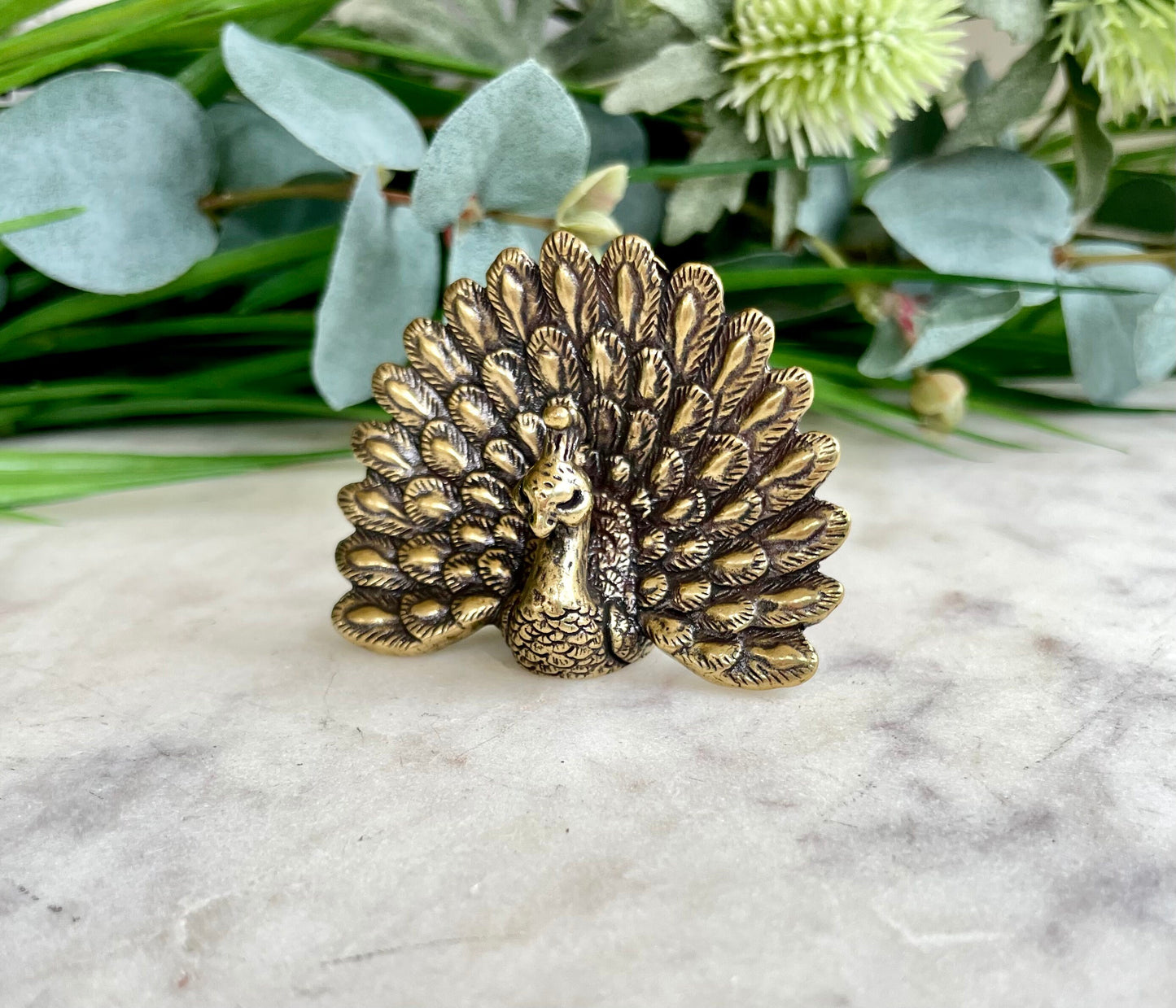 Solid Brass Peacock Figurine, Brass Bohemian Ornament, Couple of Peacocks Statue, Tropical bird miniature, Beautiful Metal Paperweight