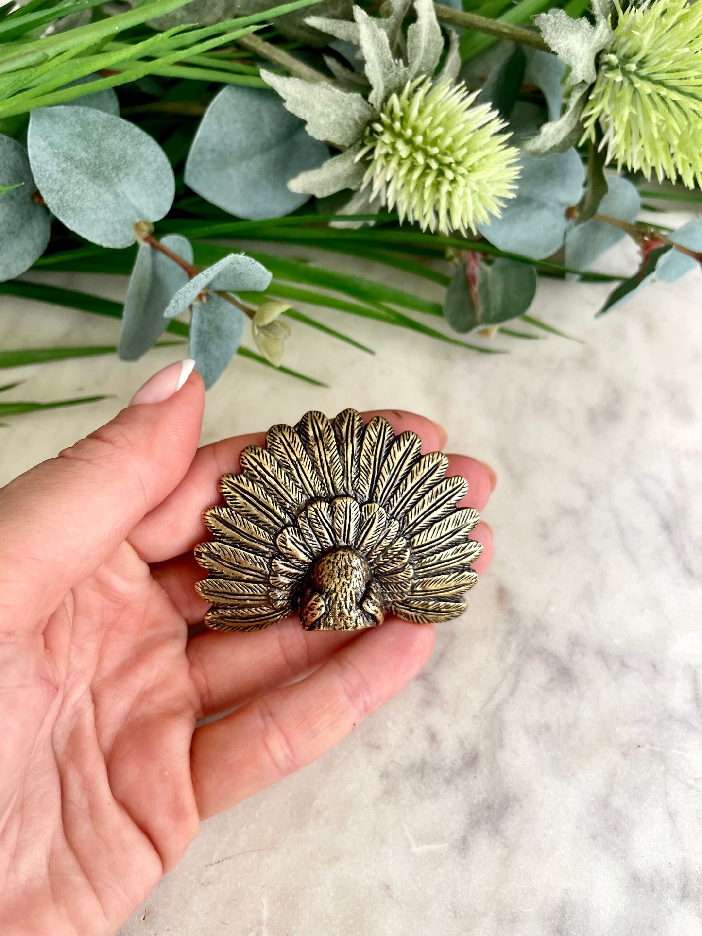 Solid Brass Peacock Figurine, Brass Bohemian Ornament, Tropical bird miniature, Beautiful Metal Paperweight, Eclectic Decor