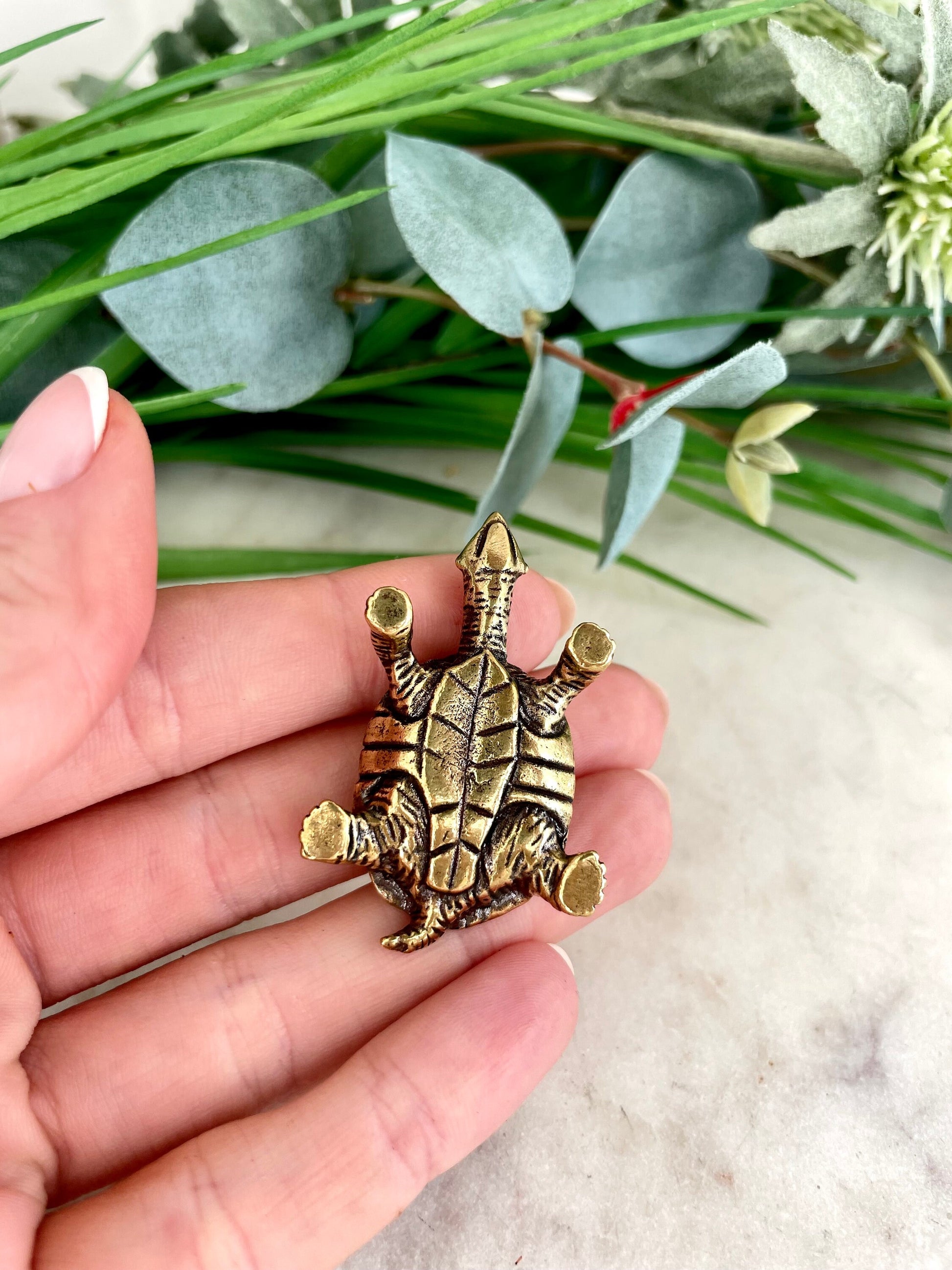 Solid brass Snapping turtle figurine, Alligator turtle statue, beach coastal ornament, ocean lover, metal paperweight, nautical decor