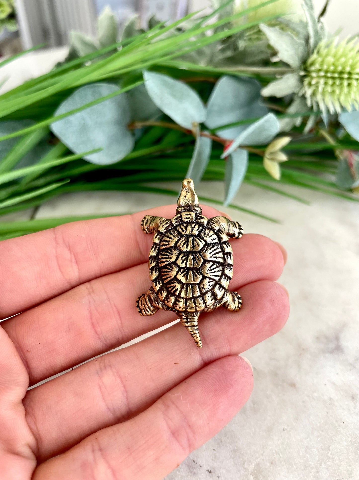 Solid brass Sea turtle figurine, Metal Tortoise statue, beach coastal ornament, ocean lover, metal paperweight, nautical decor