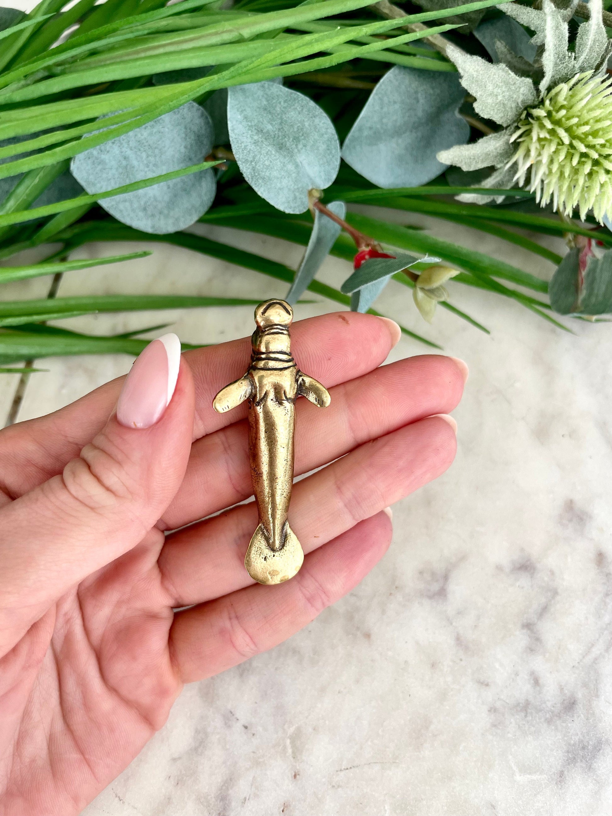 Maritime Brass Manatee Figurine, Seafaring Style, Detailed Oceanic Souvenir, Symbol of Luck for Best Friends, Petite Gift for Ocean Lovers