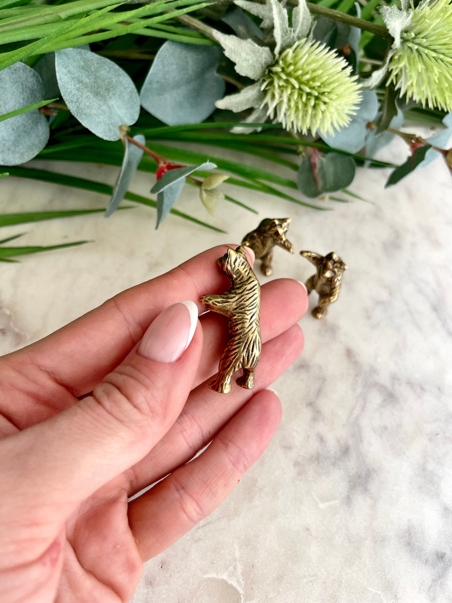 Happy Bear pocket friend, Solid brass Bear Statuettes, Funny Cuddly bears figurine, Best friends creative gift, Bears family miniat