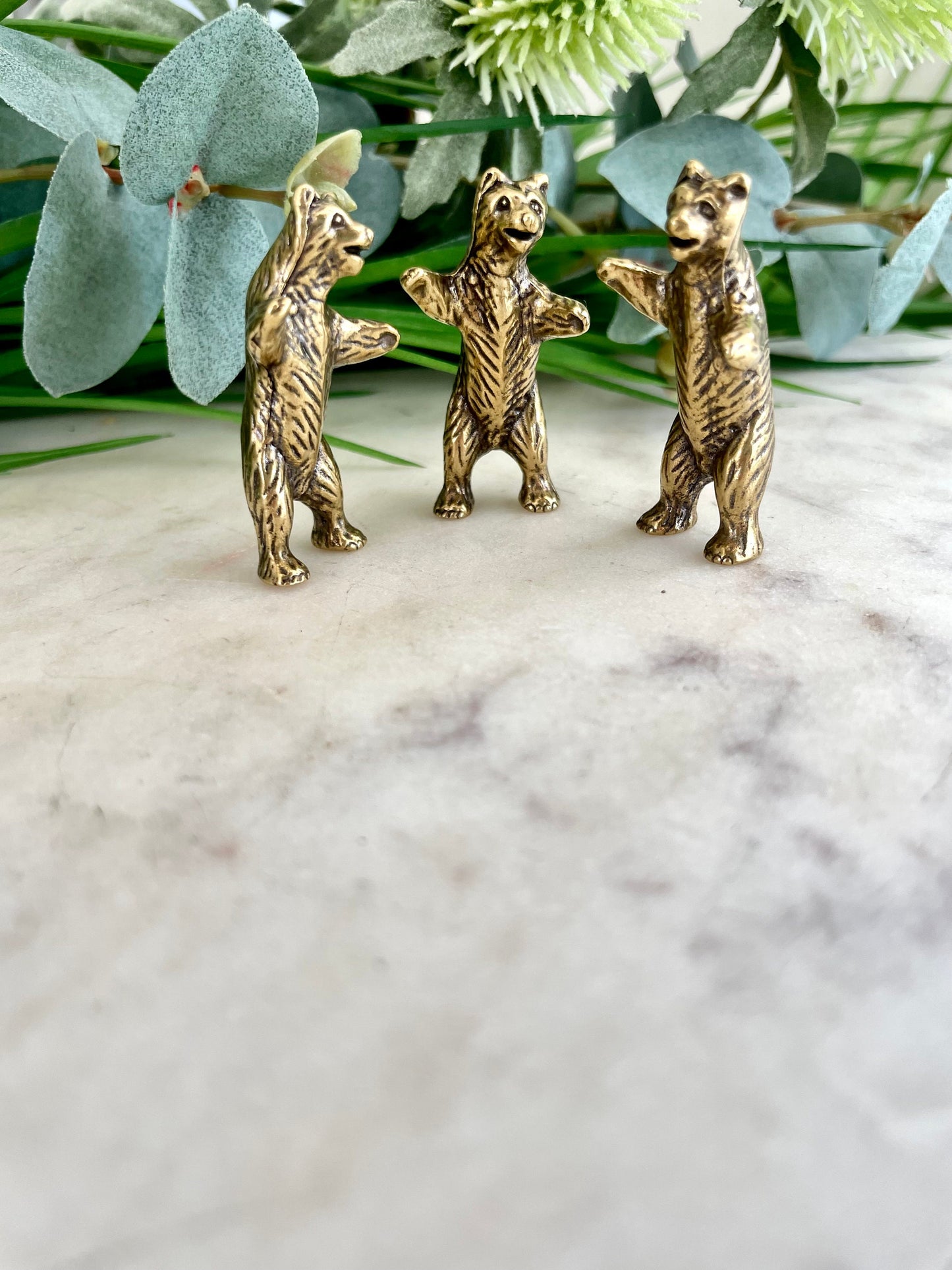 Happy Bear pocket friend, Solid brass Bear Statuettes, Funny Cuddly bears figurine, Best friends creative gift, Bears family miniat