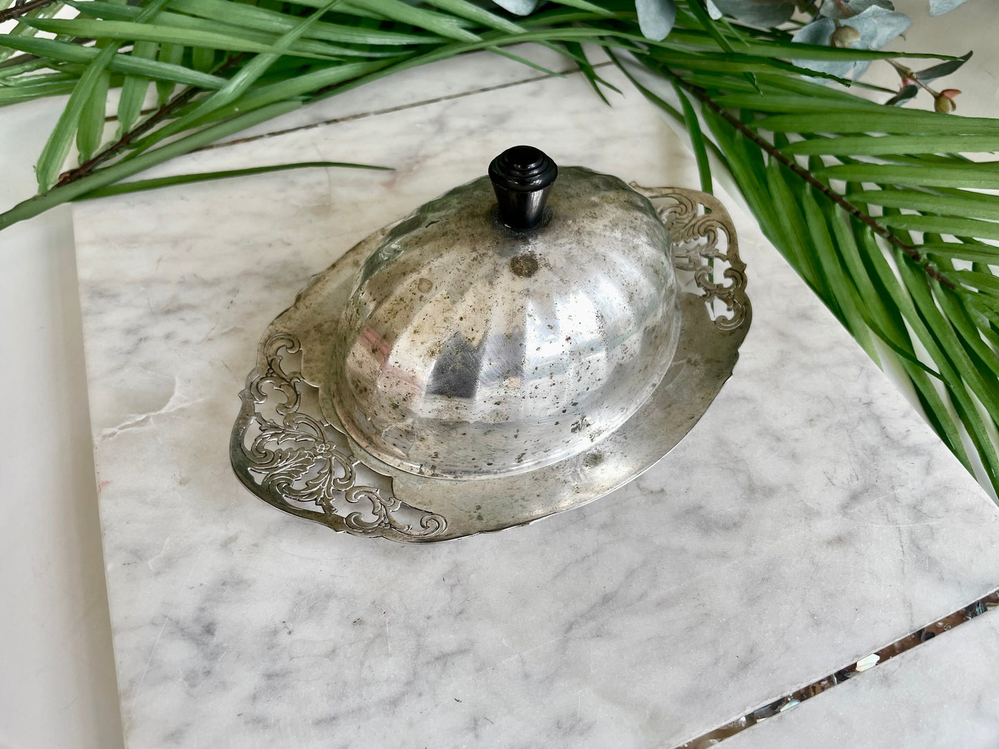 Antique Butter dish Silver Plated Domed with Glass Liner by Regency Plate EPNS A1