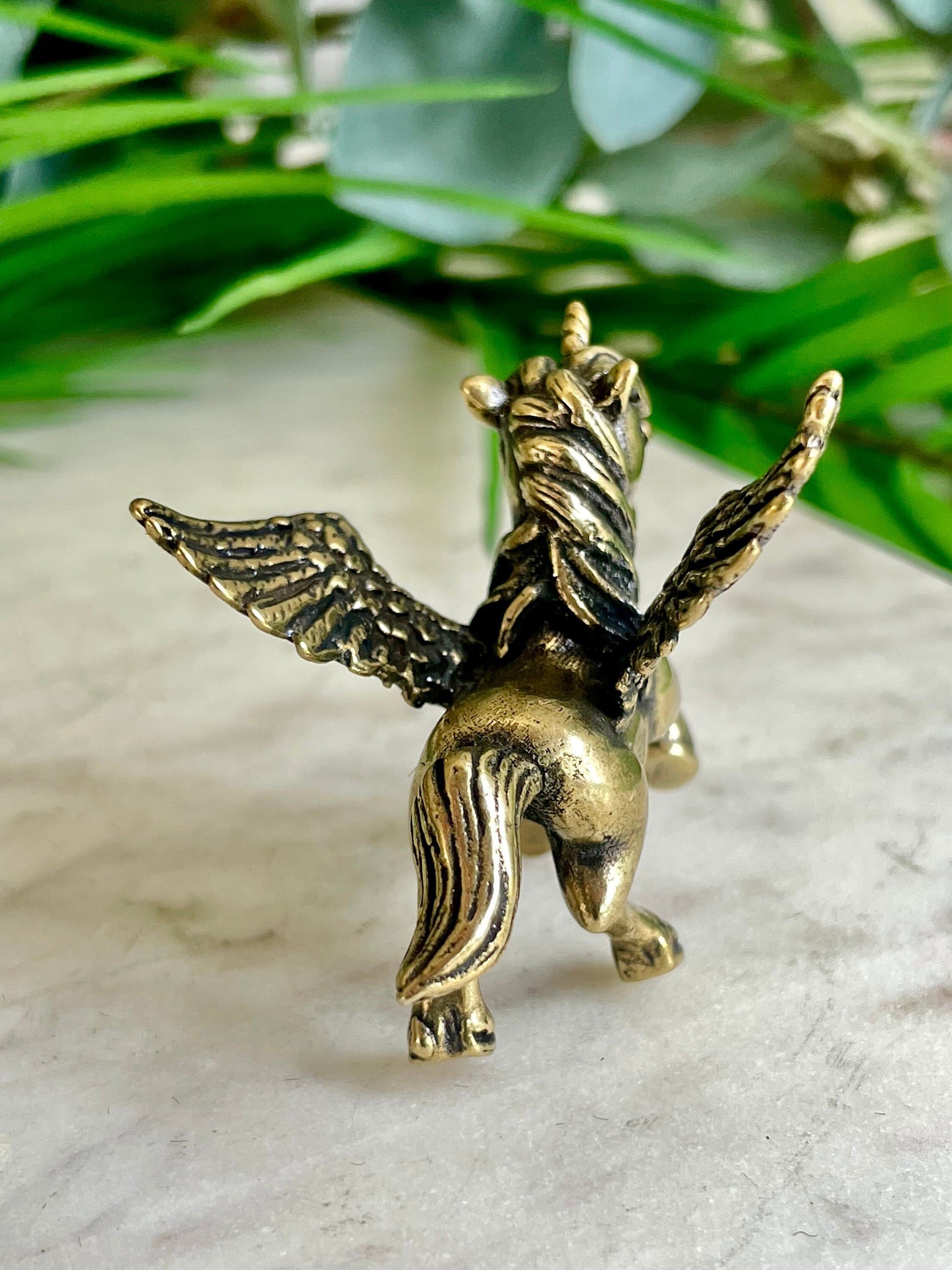 Adorable Pegasus miniature, solid brass unicorn figurine, cute little pony ornament gift, magical little present
