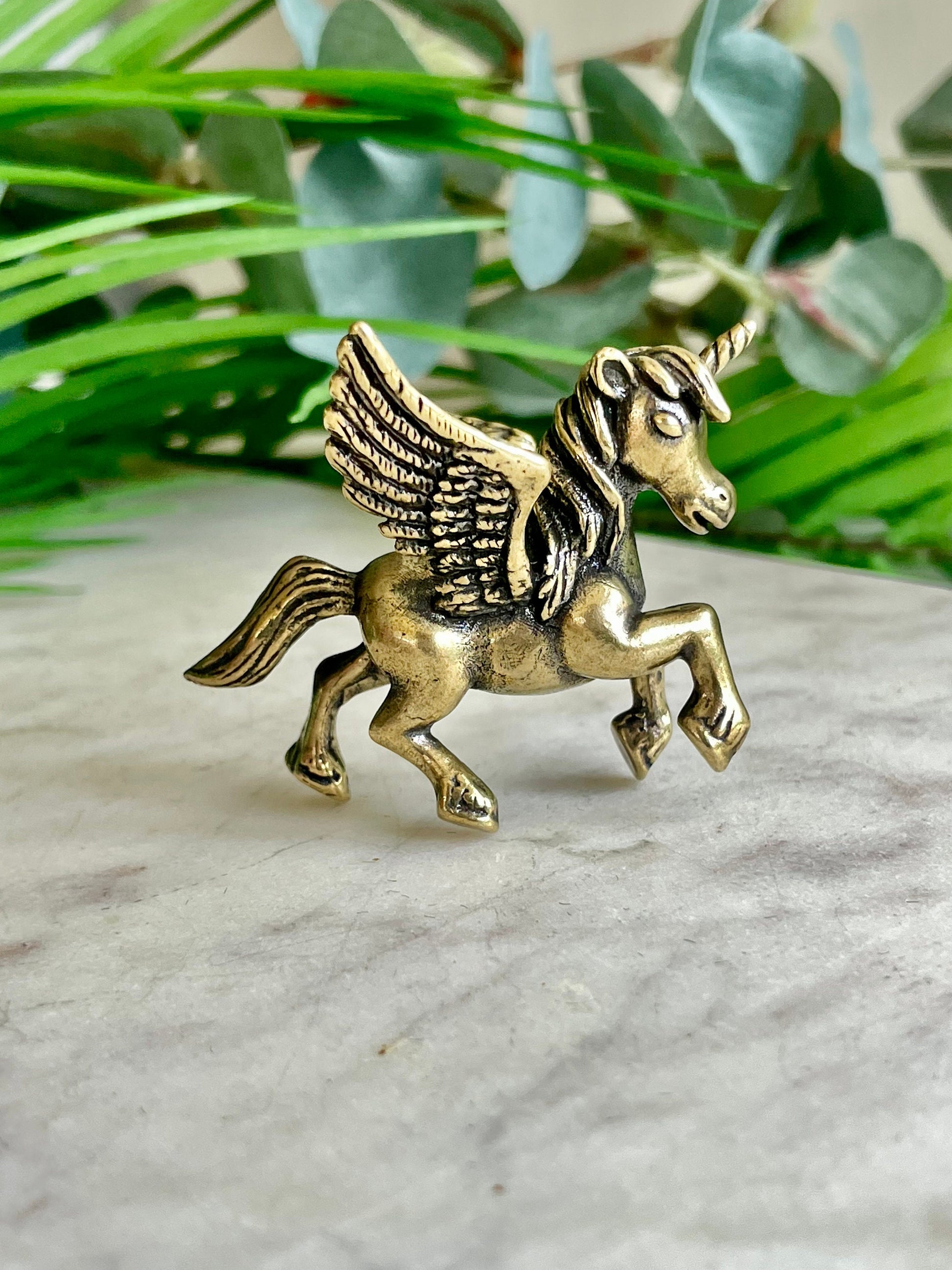 Adorable Pegasus miniature, solid brass unicorn figurine, cute little pony ornament gift, magical little present