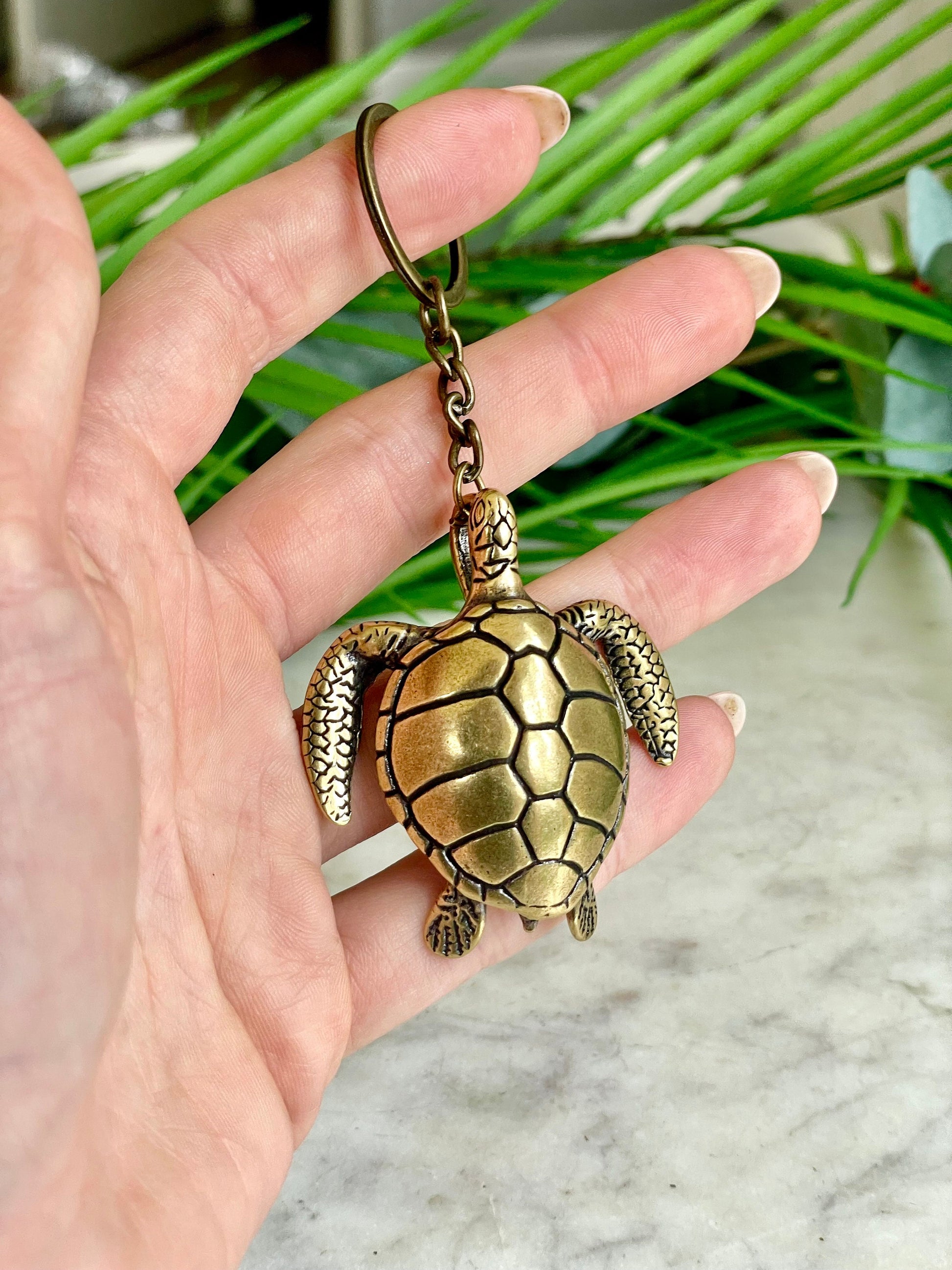Solid brass Fine turtle charm, Feng Shui keychain, solid Brass tortoise Statue, Lifelike sea turtle Decoration