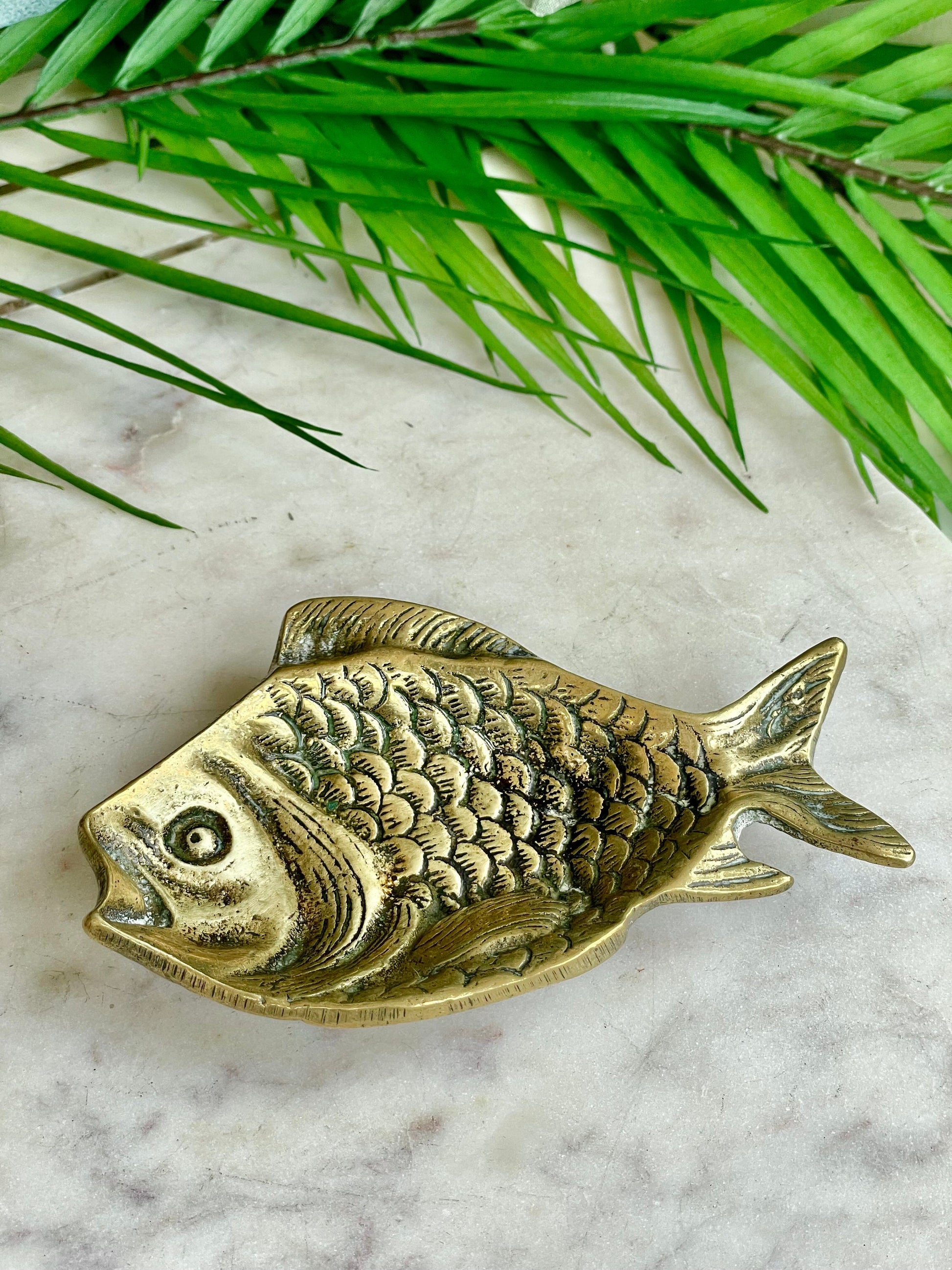 Vintage French Brass Fish Dish Basin Bowl Catch All Jewellery Jewelry Ornament Figurine Dressing Table circa 1960-70’s