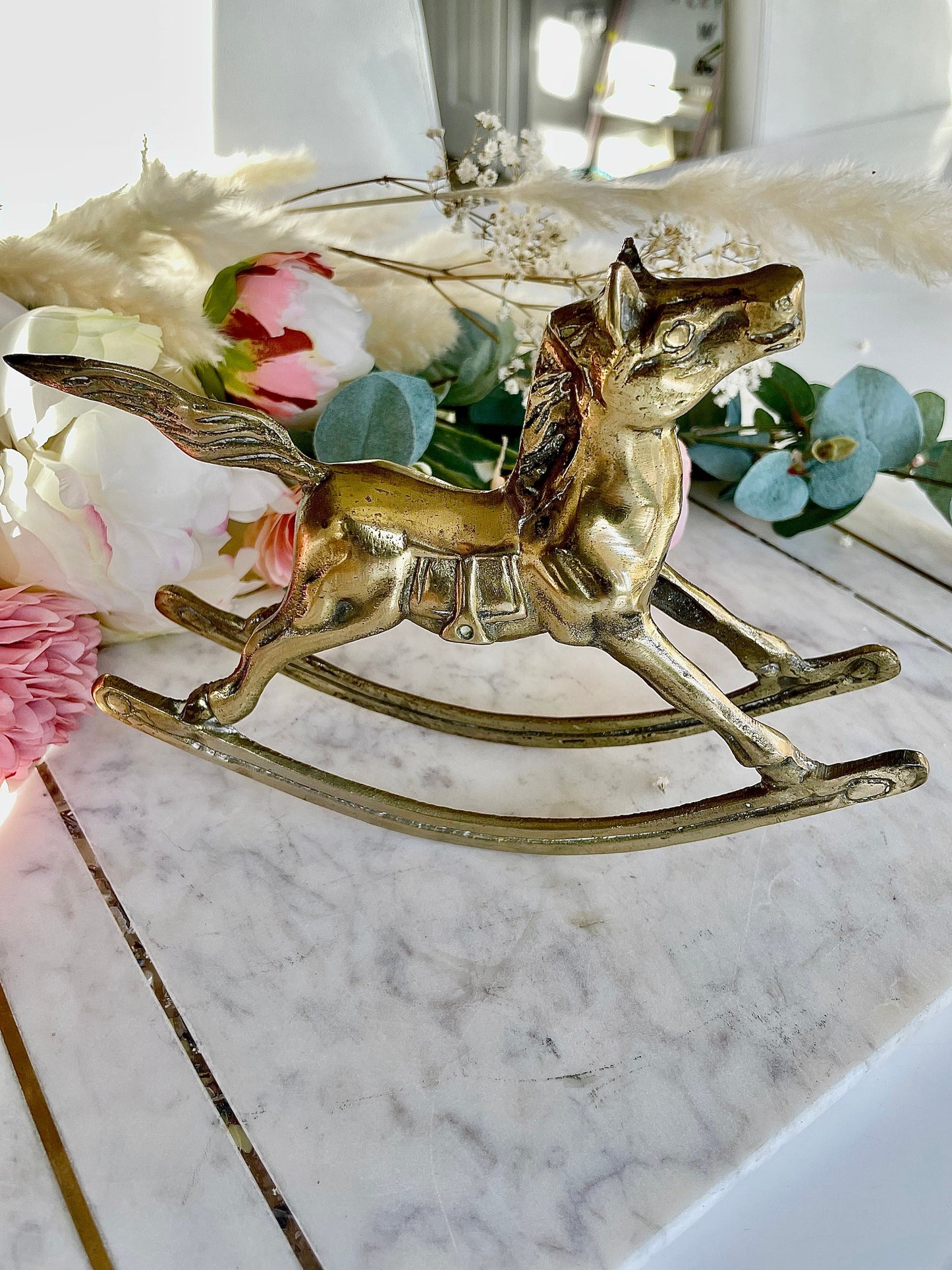 Vintage Solid Brass Rocking Horse - Home Decor Equestrian Statue Figurine - Equine Statue - Nursery Kid's Room Animal Horse Home Decor