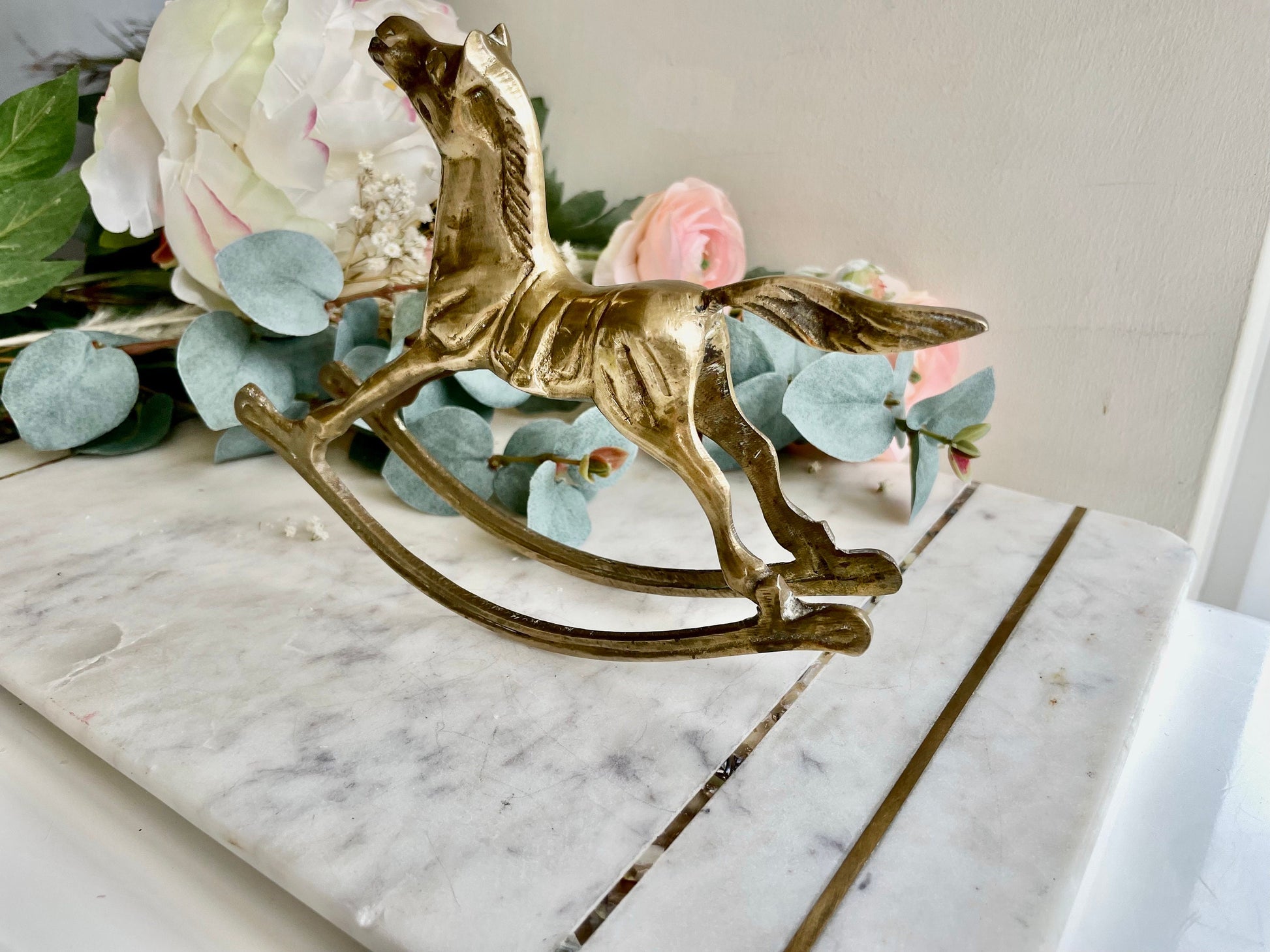 Vintage Solid Brass Rocking Horse - Home Decor Equestrian Statue Figurine - Equine Statue - Nursery Kid's Room Animal Horse Home Decor