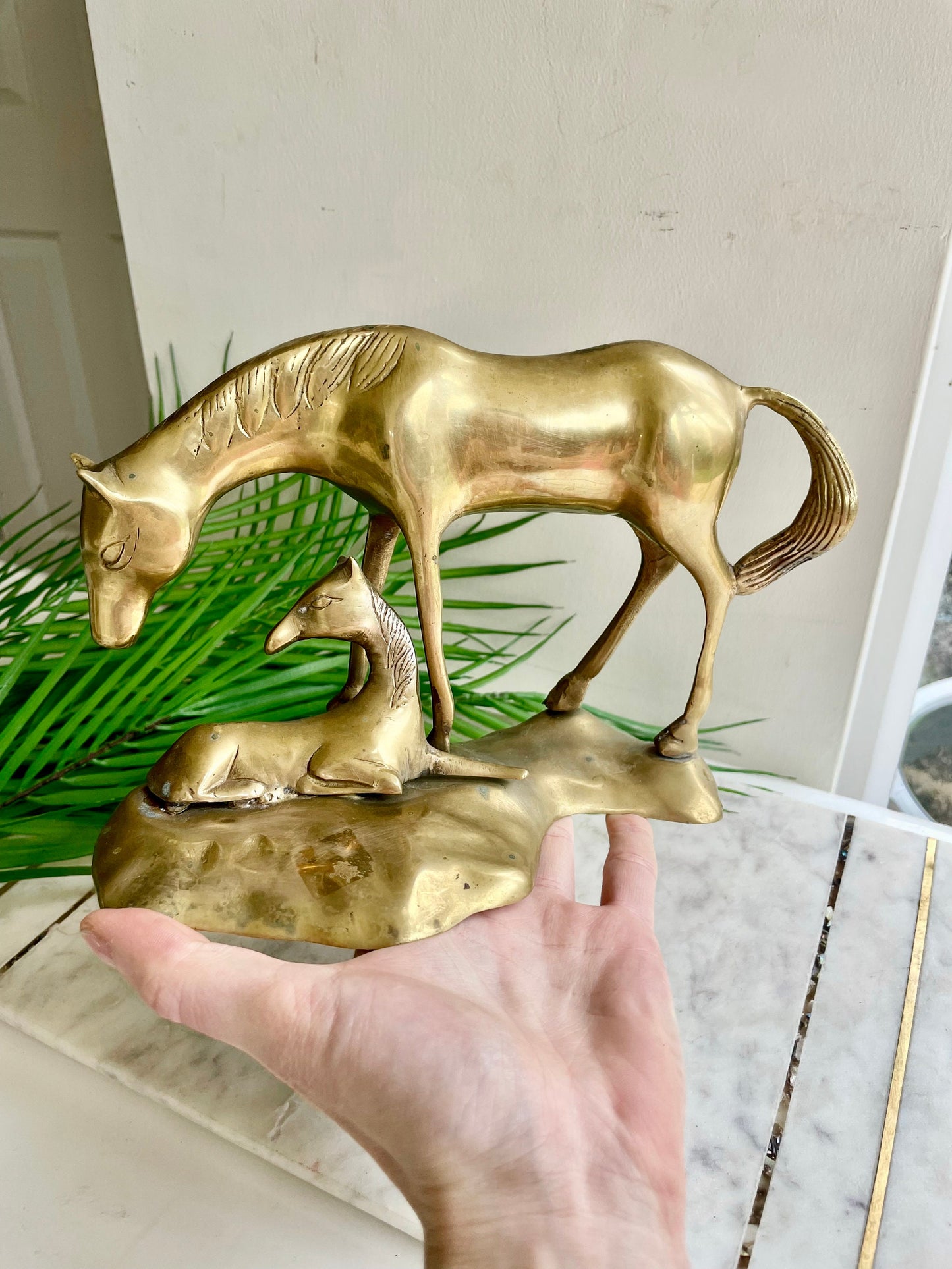 Vintage Solid Brass Horse Sculpture Statue, Mare and Colt Equine Art, Art sculpture, Horses Home Decor, mare and foal