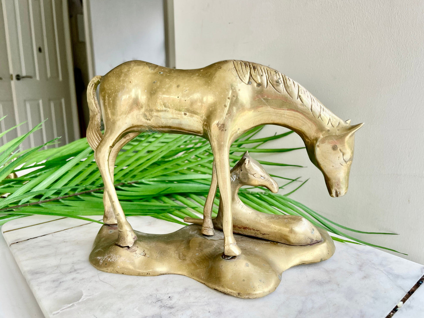 Vintage Solid Brass Horse Sculpture Statue, Mare and Colt Equine Art, Art sculpture, Horses Home Decor, mare and foal