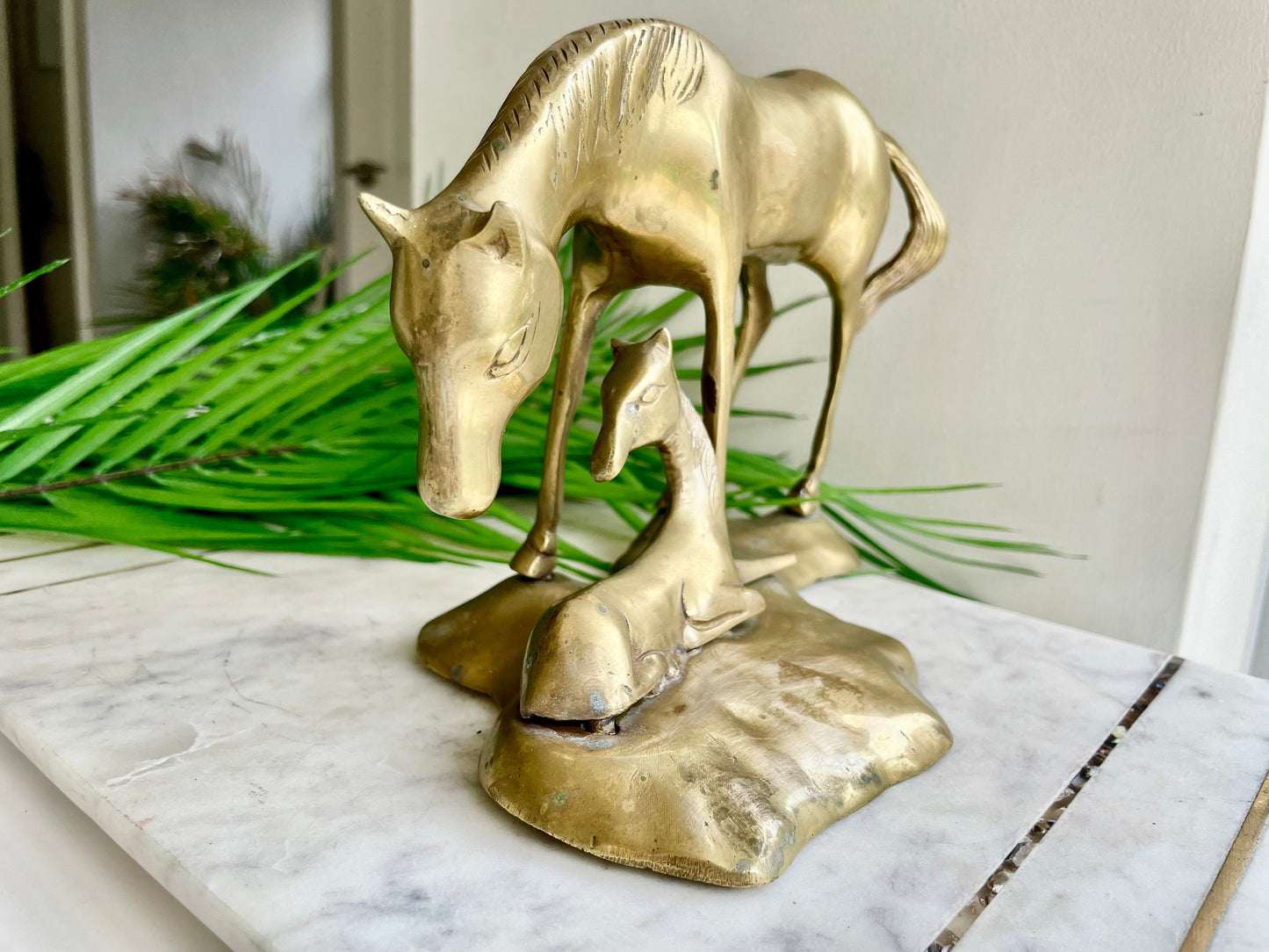 Vintage Solid Brass Horse Sculpture Statue, Mare and Colt Equine Art, Art sculpture, Horses Home Decor, mare and foal