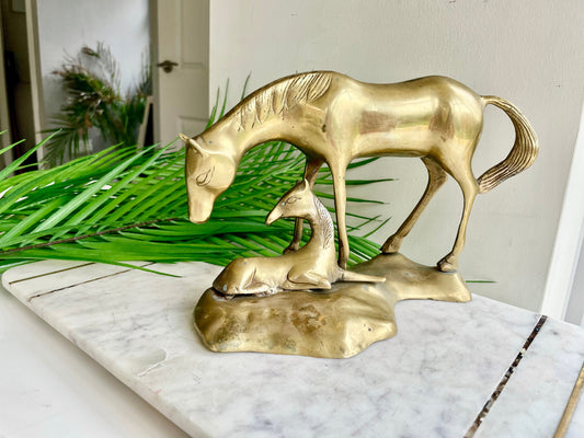 Vintage Solid Brass Horse Sculpture Statue, Mare and Colt Equine Art, Art sculpture, Horses Home Decor, mare and foal