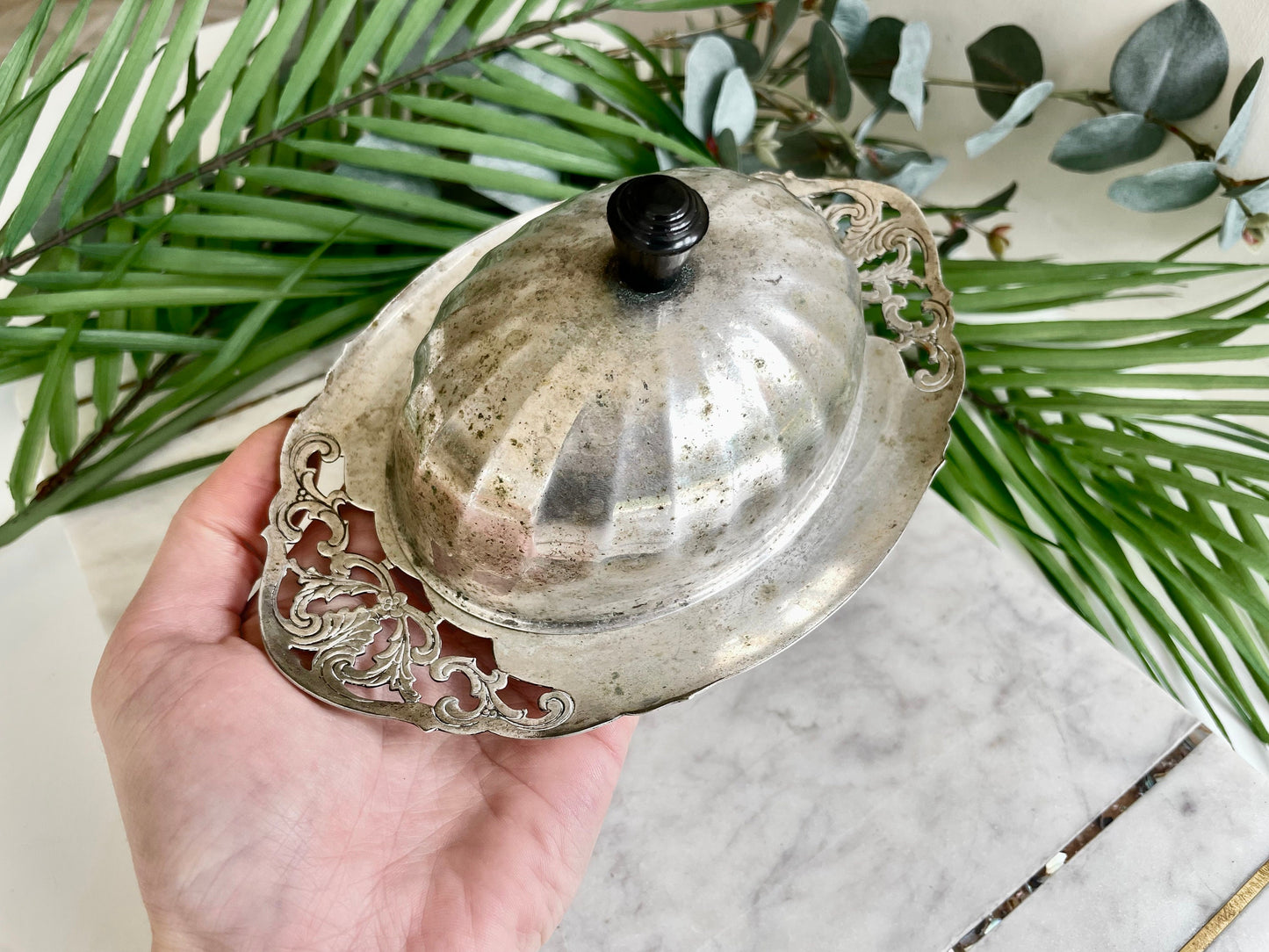 Antique Butter dish Silver Plated Domed with Glass Liner by Regency Plate EPNS A1