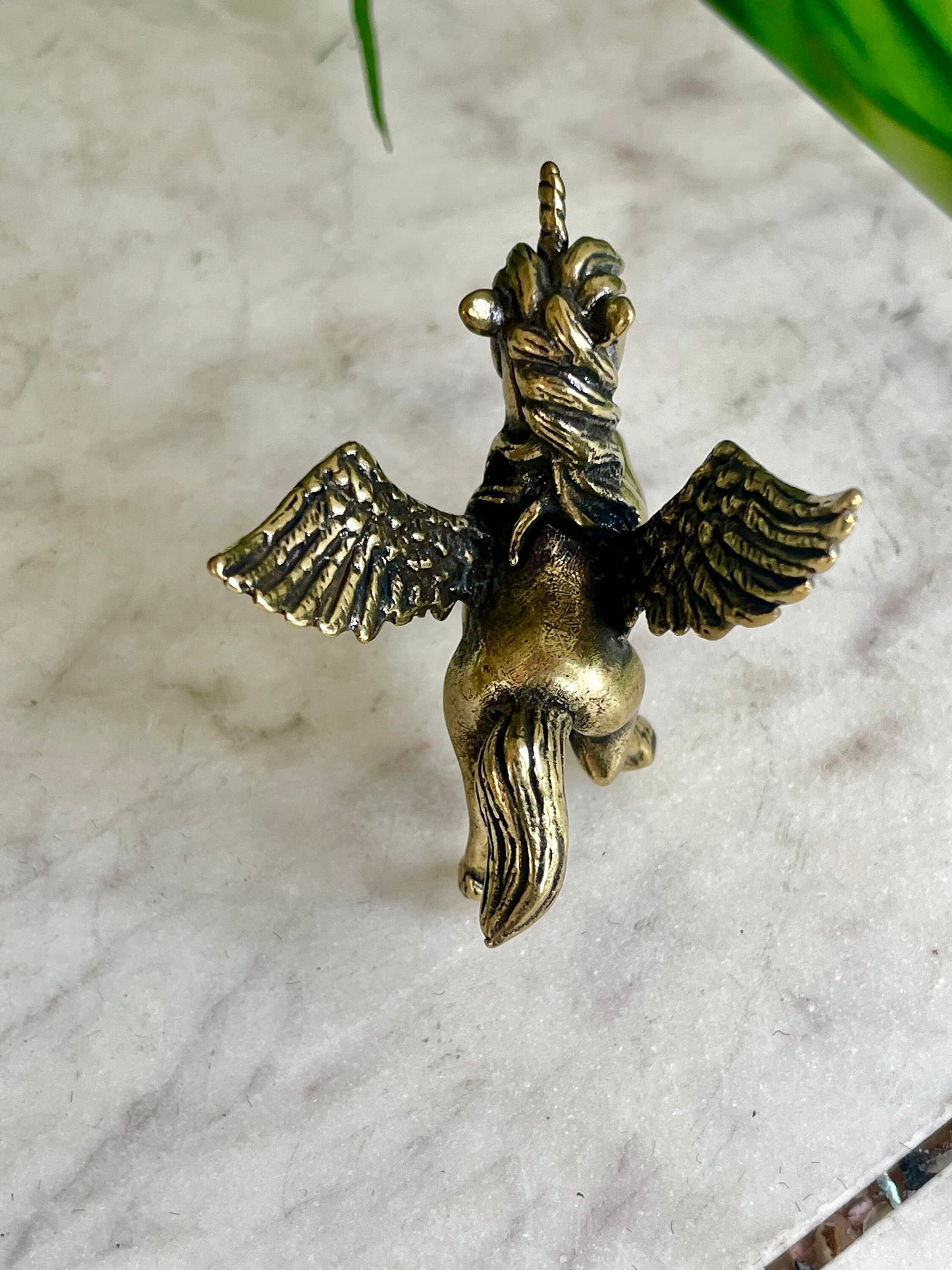 Adorable Pegasus miniature, solid brass unicorn figurine, cute little pony ornament gift, magical little present