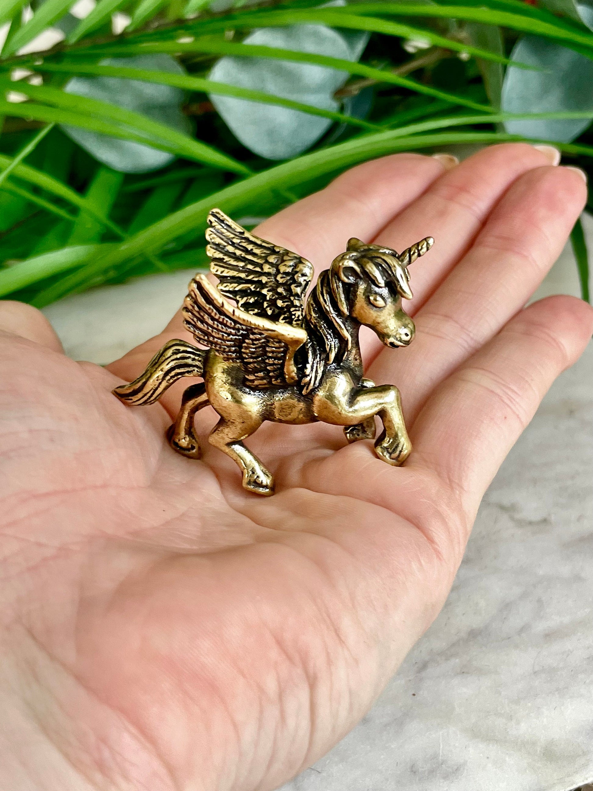 Adorable Pegasus miniature, solid brass unicorn figurine, cute little pony ornament gift, magical little present