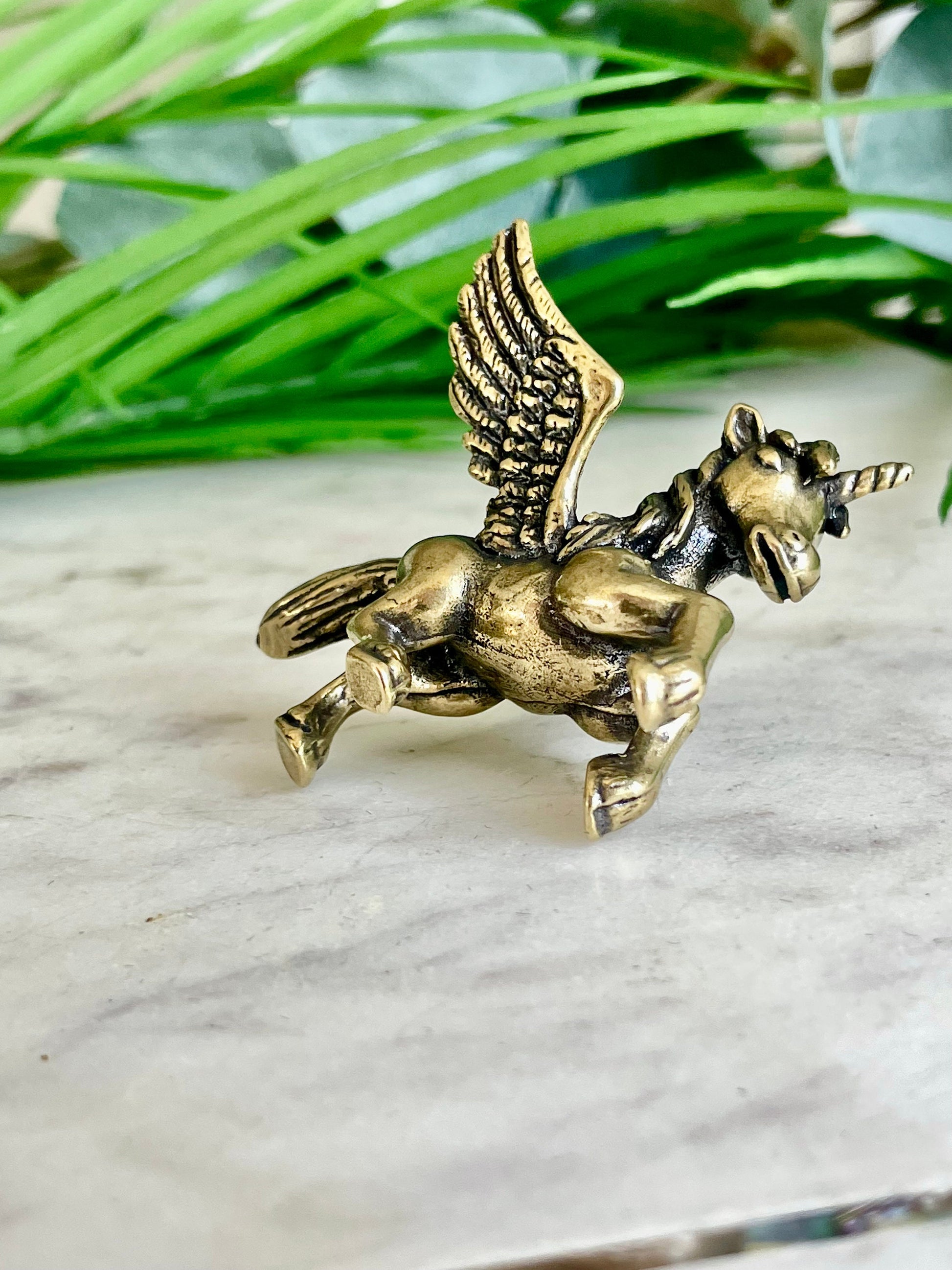 Adorable Pegasus miniature, solid brass unicorn figurine, cute little pony ornament gift, magical little present
