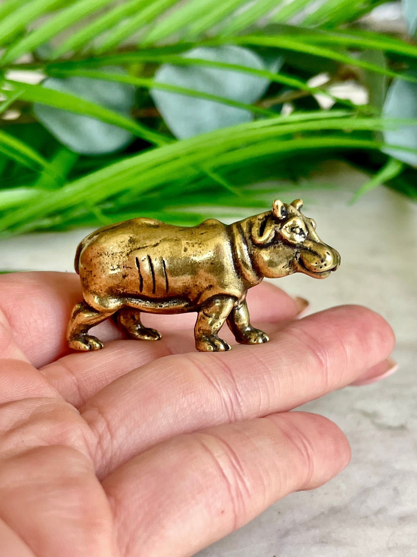 Solid brass hippo figurine, charming hippopotamus sculpture, safari wildlife, jungle-themed nursery decoration, whimsical adornment