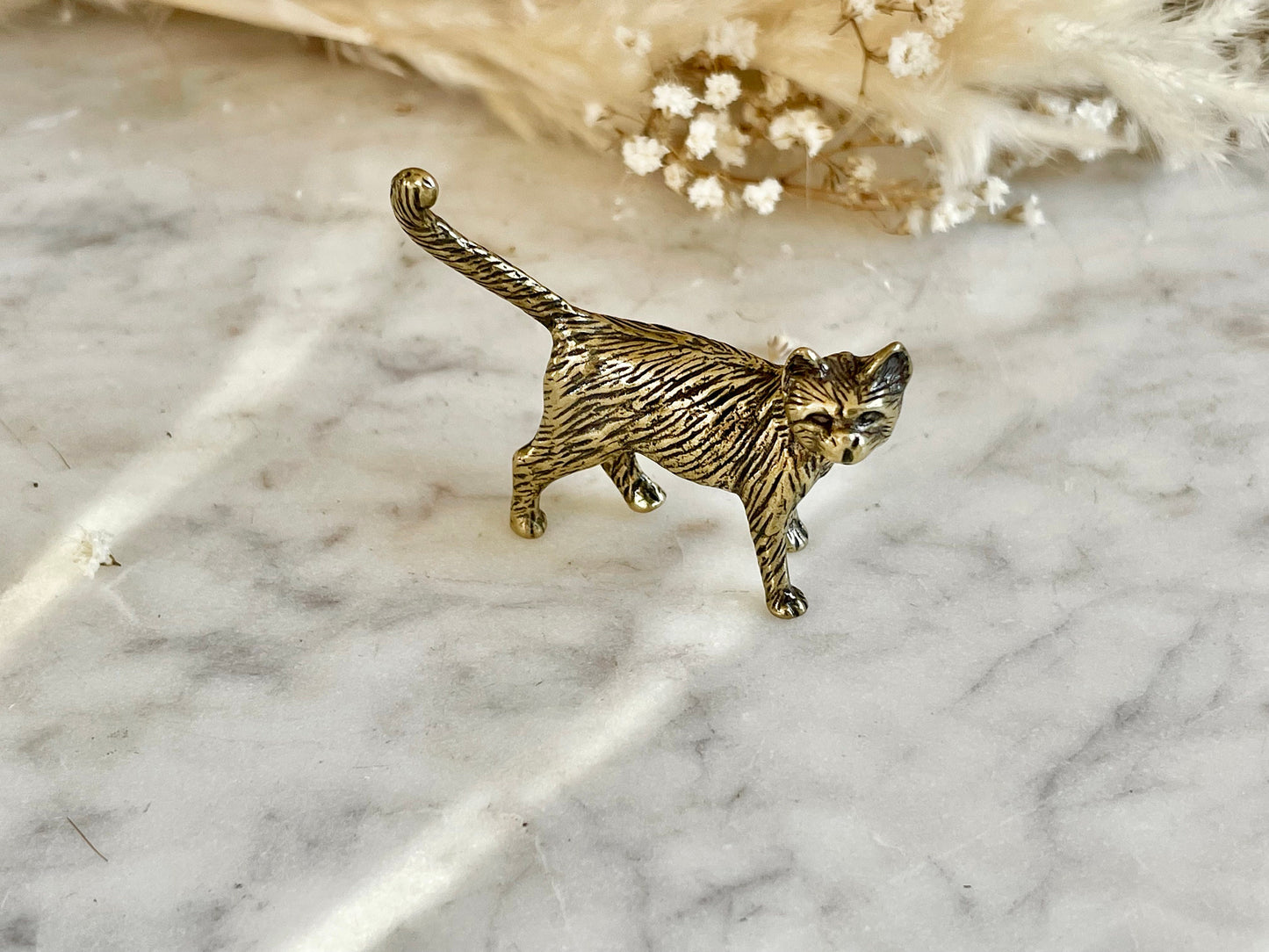 Brass Kitty Keepsake, little cat metal figurine, solid brass cat statue, kitten miniature, cat lover gift