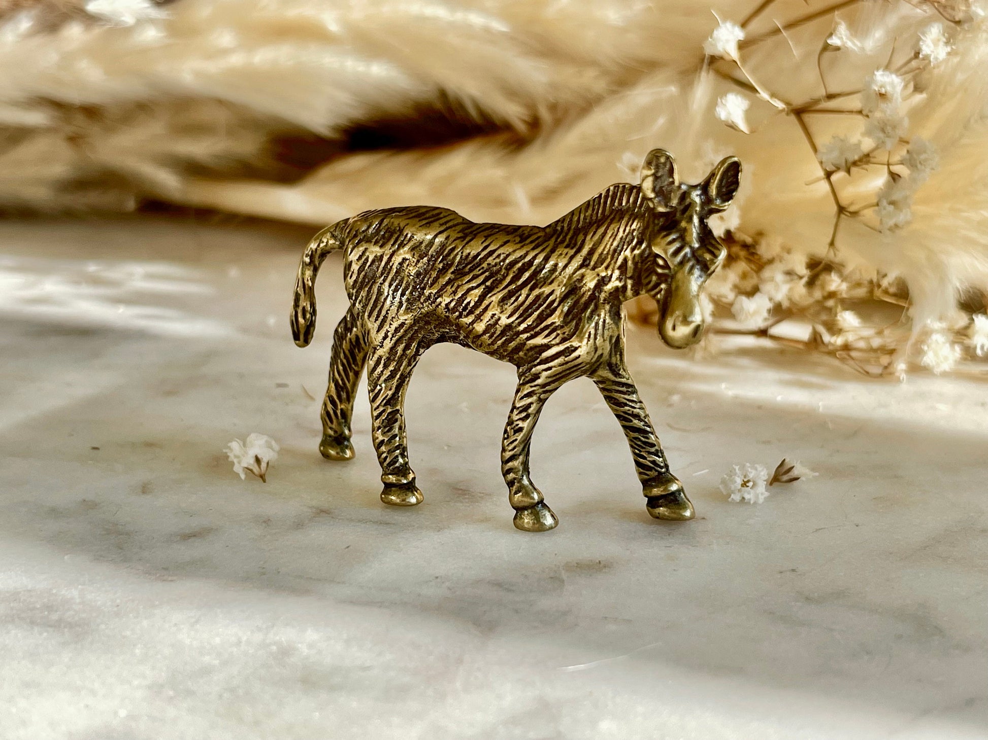 Solid brass Rustic Donkey Sculpture, Farmer's Lucky Charm, Farmyard Ornament, little Nostalgic Donkey metal Souvenir