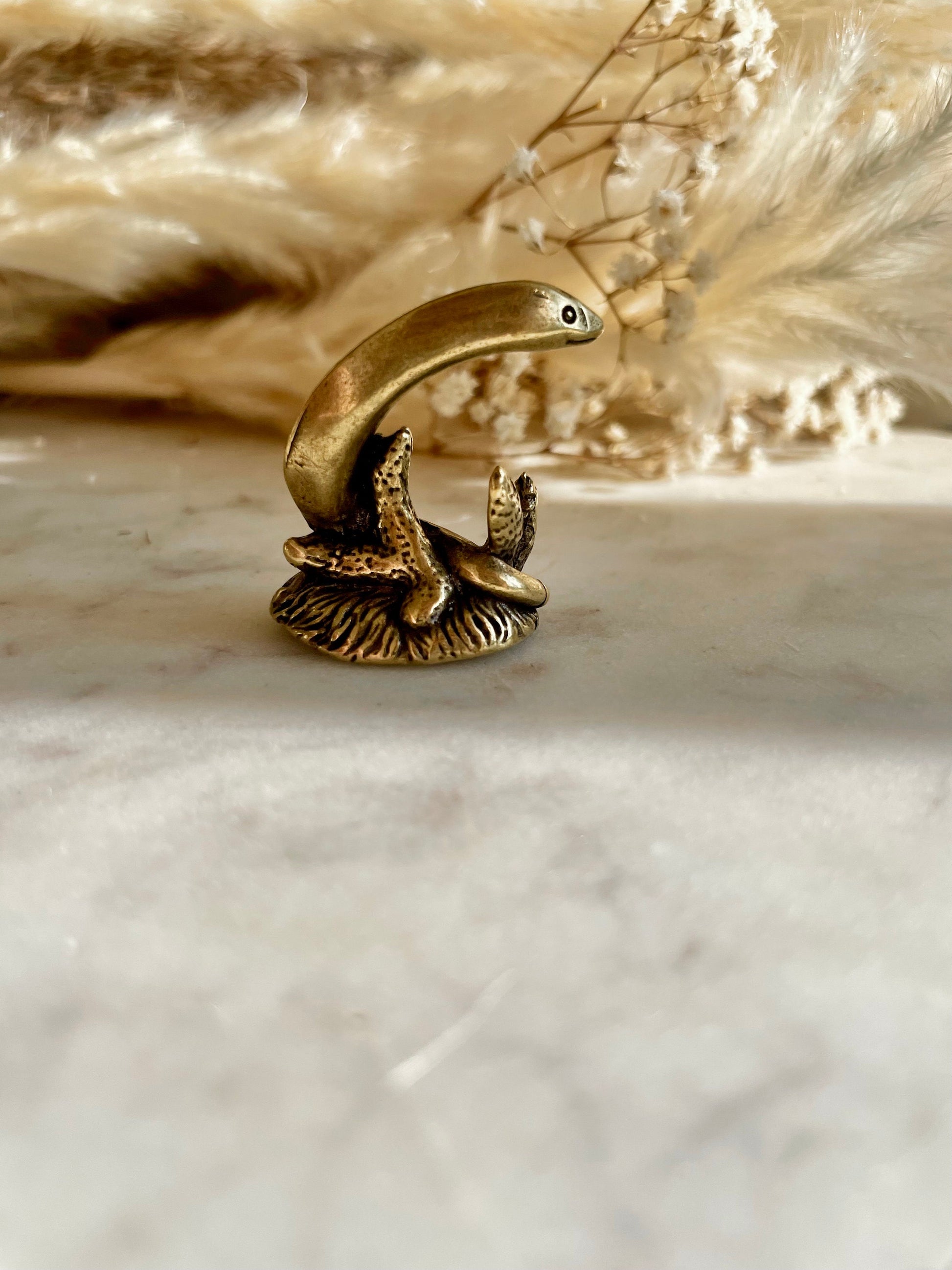 Solid Brass Snake Eel statue, metal fish Sculpture, snake brass figurine, sea style Fish decor, Fisherman gift