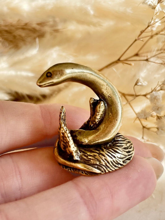 Solid Brass Snake Eel statue, metal fish Sculpture, snake brass figurine, sea style Fish decor, Fisherman gift