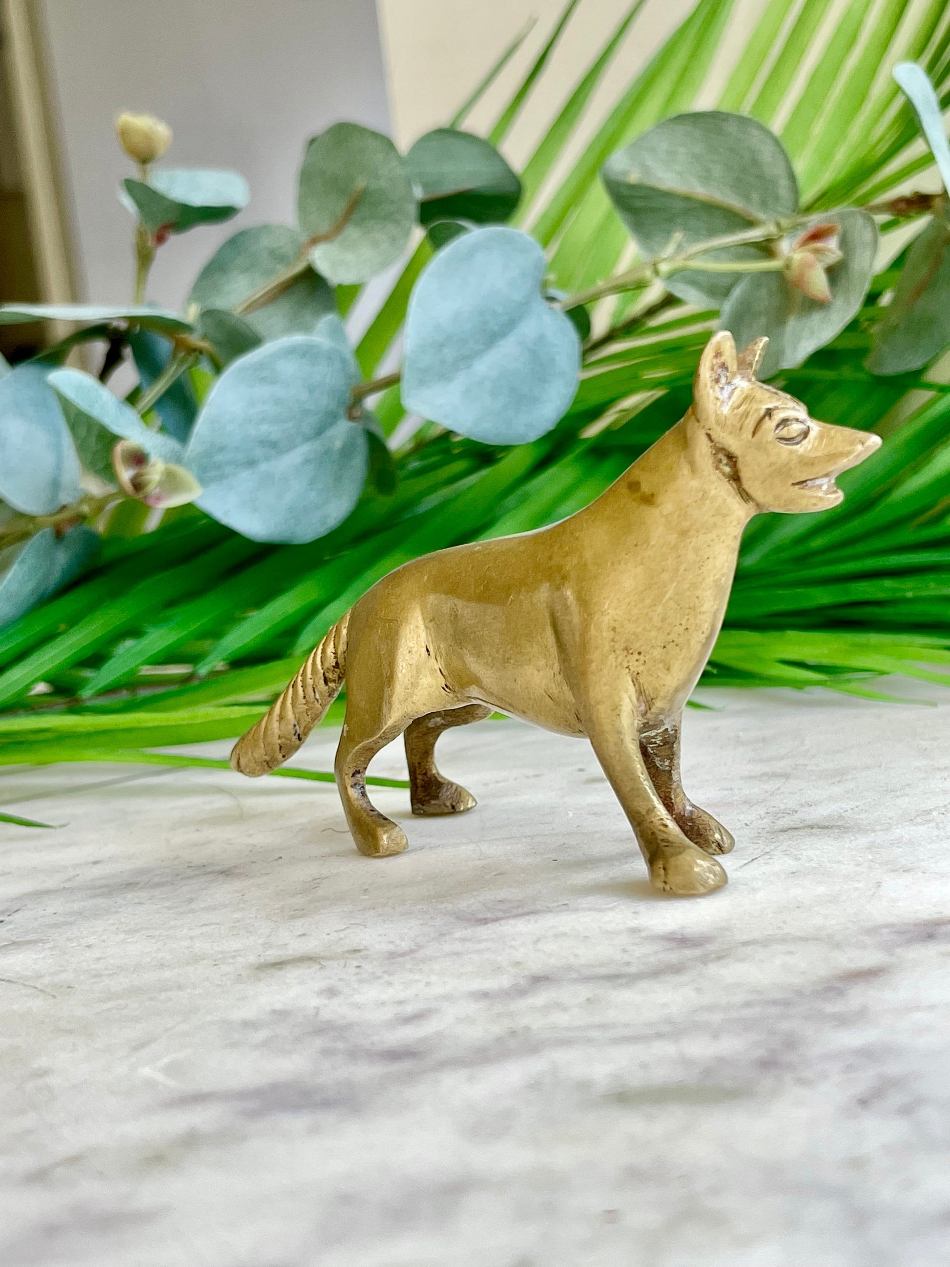 Vintage Brass German Shepherd Figurine Solid Brass Dog
