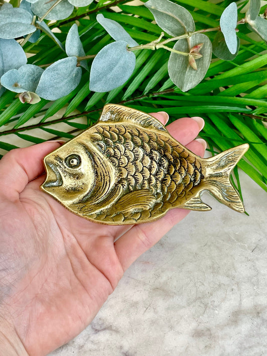 Vintage French Brass Fish Dish Basin Bowl Catch All Jewellery Jewelry Ornament Figurine Dressing Table circa 1960-70’s