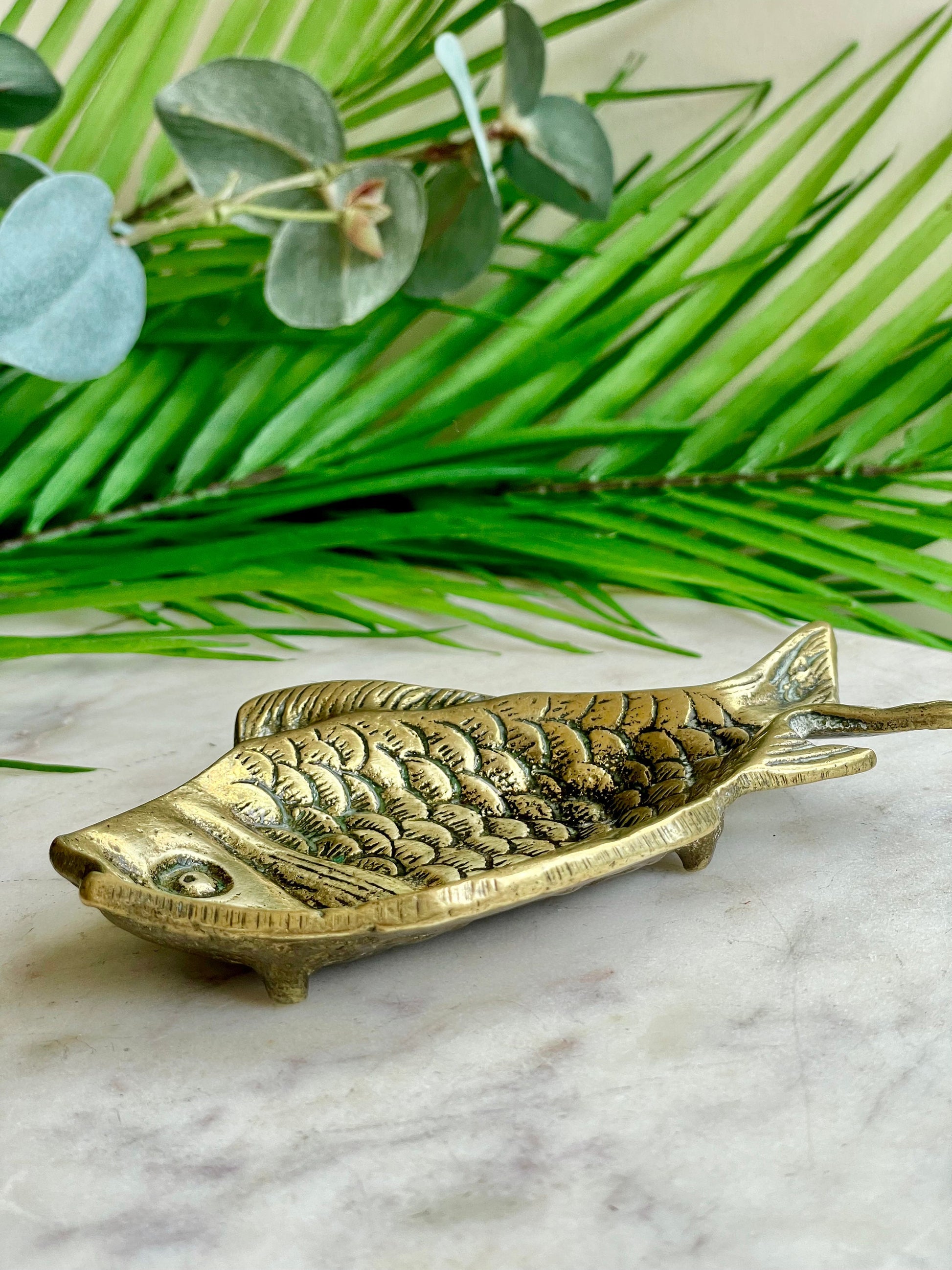Vintage French Brass Fish Dish Basin Bowl Catch All Jewellery Jewelry Ornament Figurine Dressing Table circa 1960-70’s