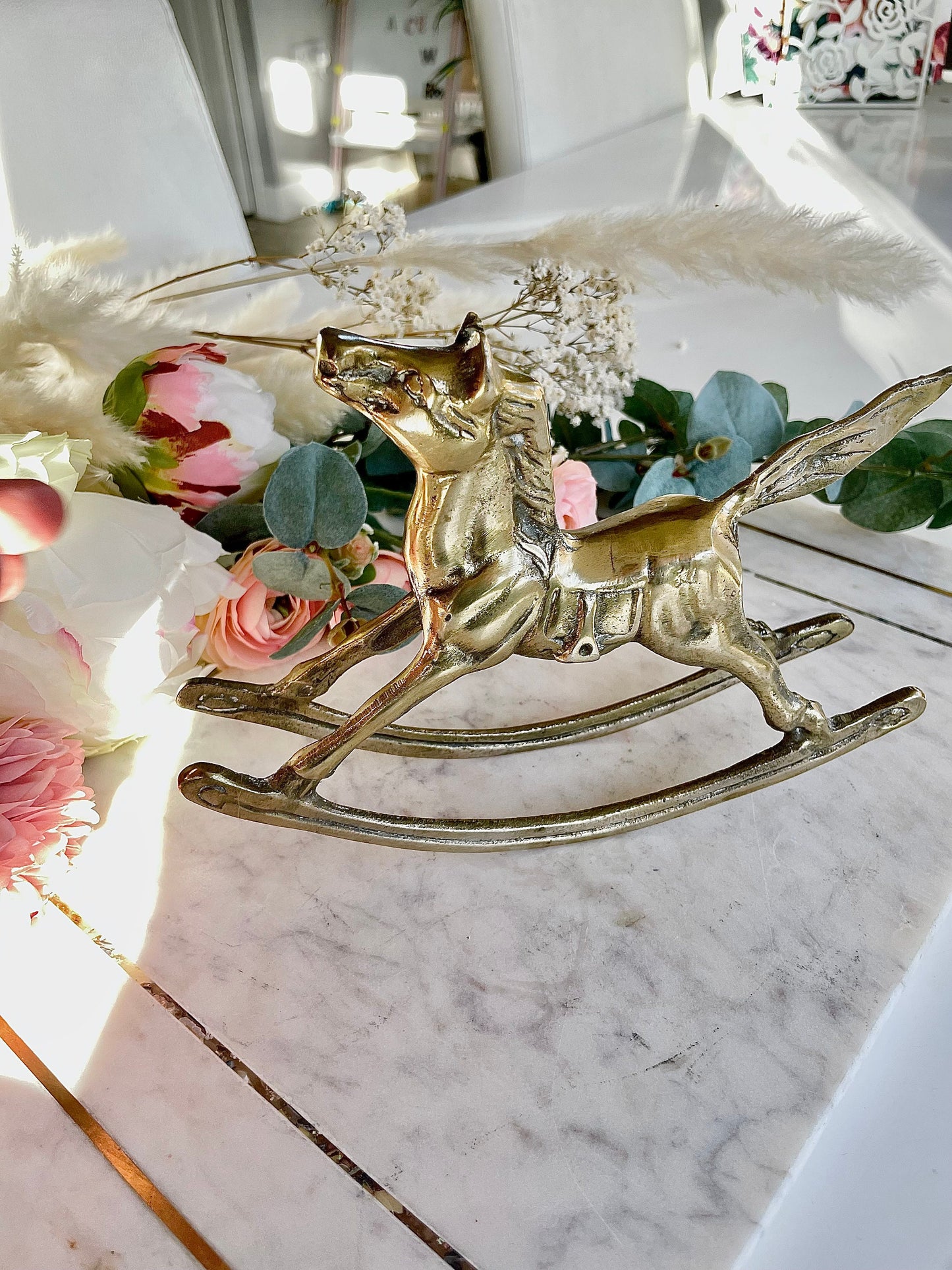 Vintage Solid Brass Rocking Horse - Home Decor Equestrian Statue Figurine - Equine Statue - Nursery Kid's Room Animal Horse Home Decor