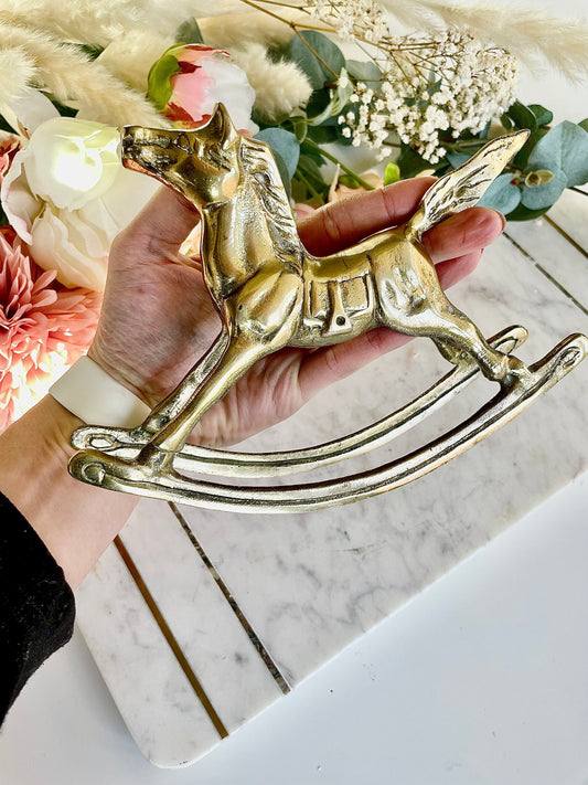 Vintage Solid Brass Rocking Horse - Home Decor Equestrian Statue Figurine - Equine Statue - Nursery Kid's Room Animal Horse Home Decor
