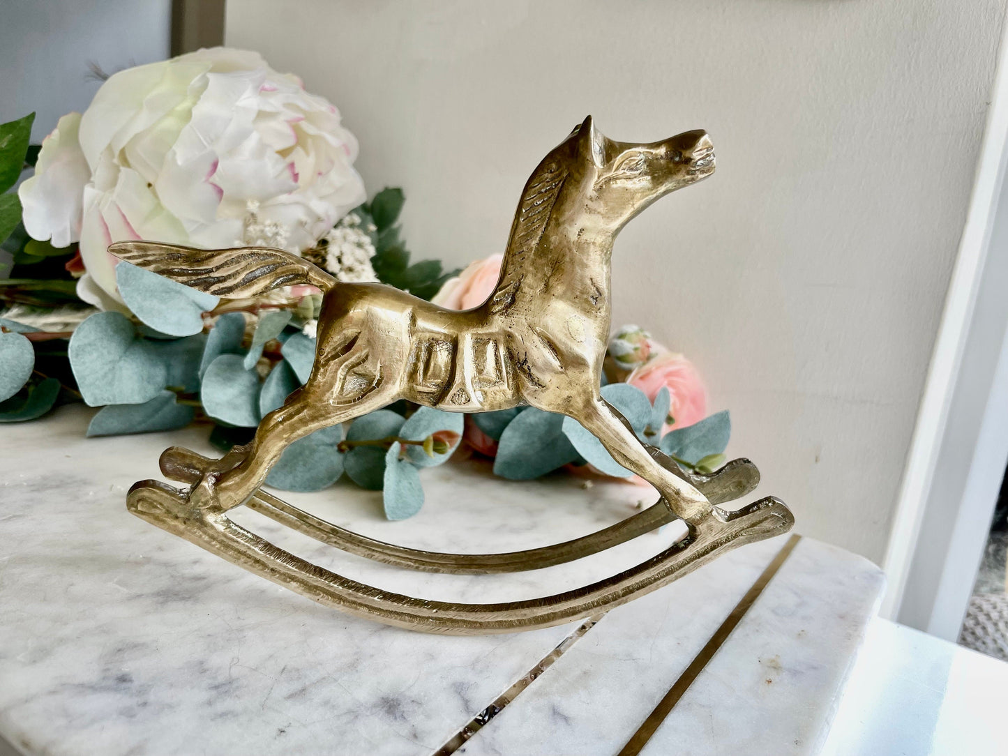 Vintage Solid Brass Rocking Horse - Home Decor Equestrian Statue Figurine - Equine Statue - Nursery Kid's Room Animal Horse Home Decor