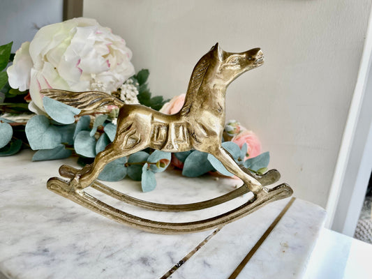 Vintage Solid Brass Rocking Horse - Home Decor Equestrian Statue Figurine - Equine Statue - Nursery Kid's Room Animal Horse Home Decor
