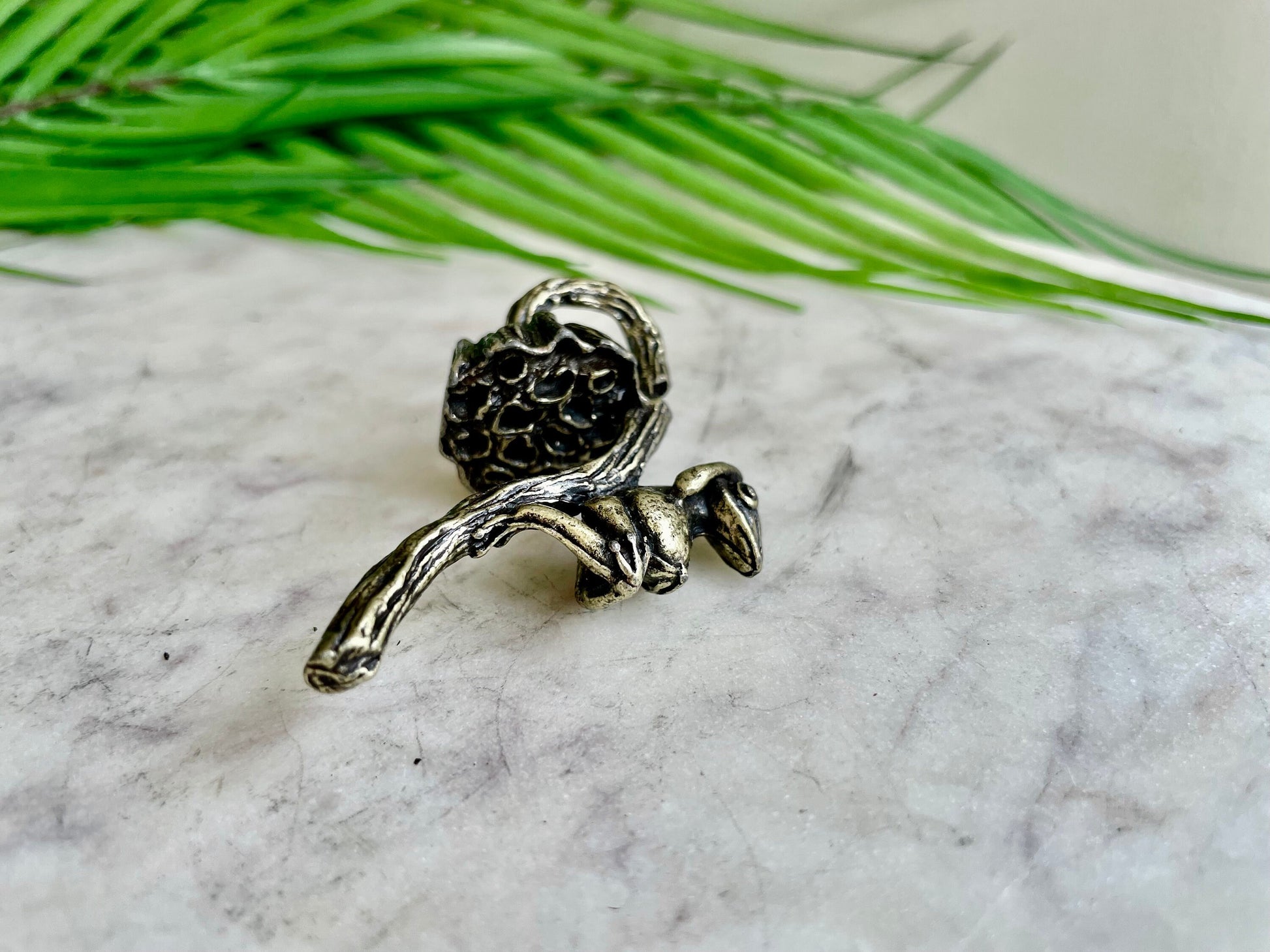 Brass Frog resting on Lotus Figurines, Frog Miniatures, Frog pen rest Incense Holder Burner