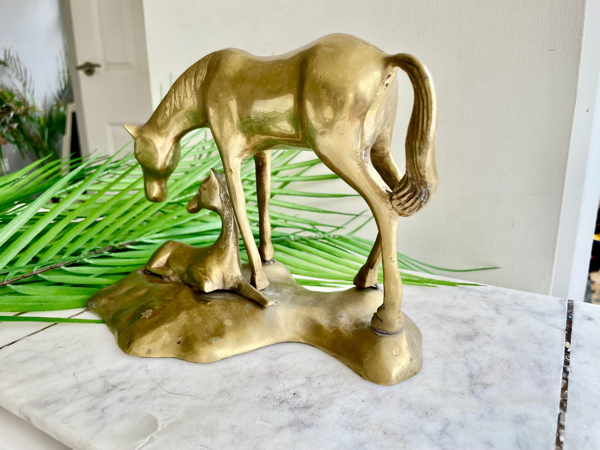 Vintage Solid Brass Horse Sculpture Statue, Mare and Colt Equine Art, Art sculpture, Horses Home Decor, mare and foal