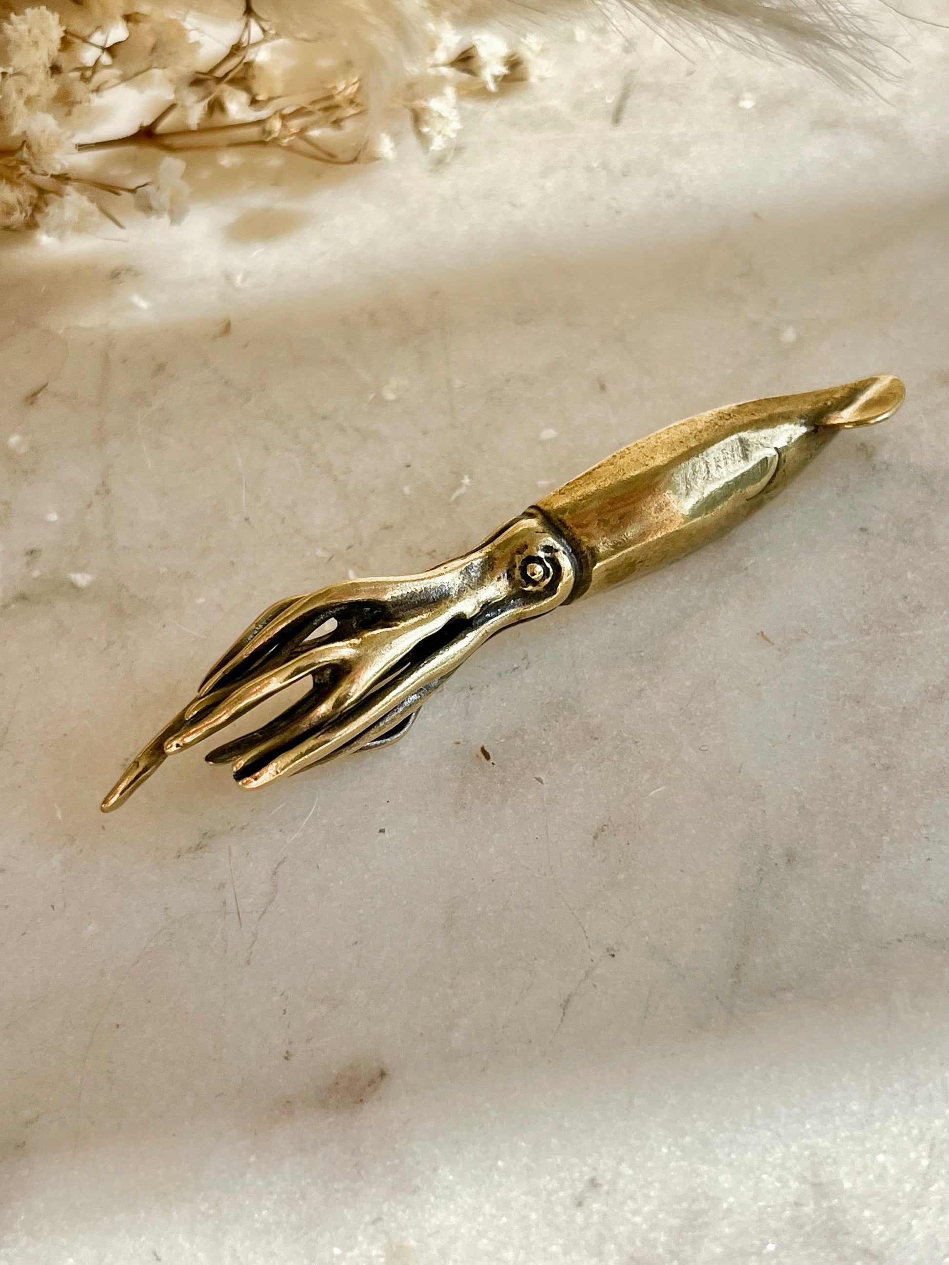 Solid Brass Squid Miniature, Sea themed ornament, Evoking the Wonders of the Sea, Calamari Figurine