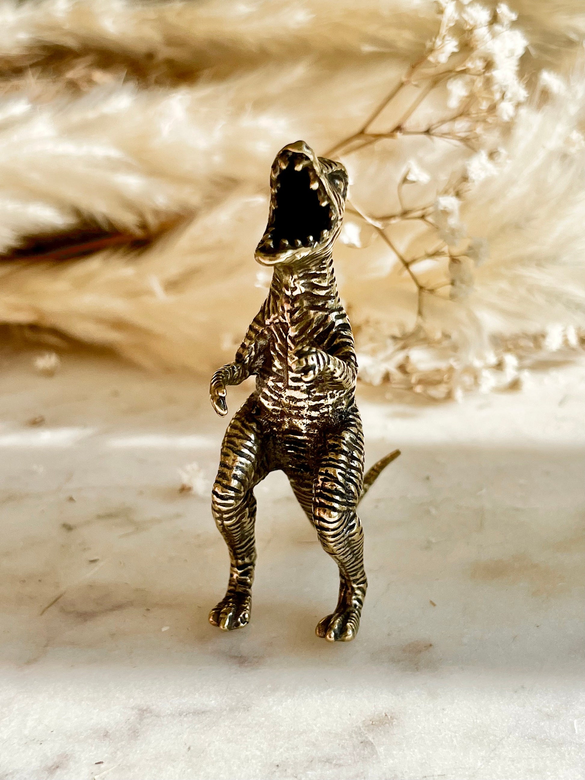 Solid brass Tyrannosaurus rex Miniature, brass Godzilla, solid Tabletop decor dinosaur Figurine, Creative desktop ornament