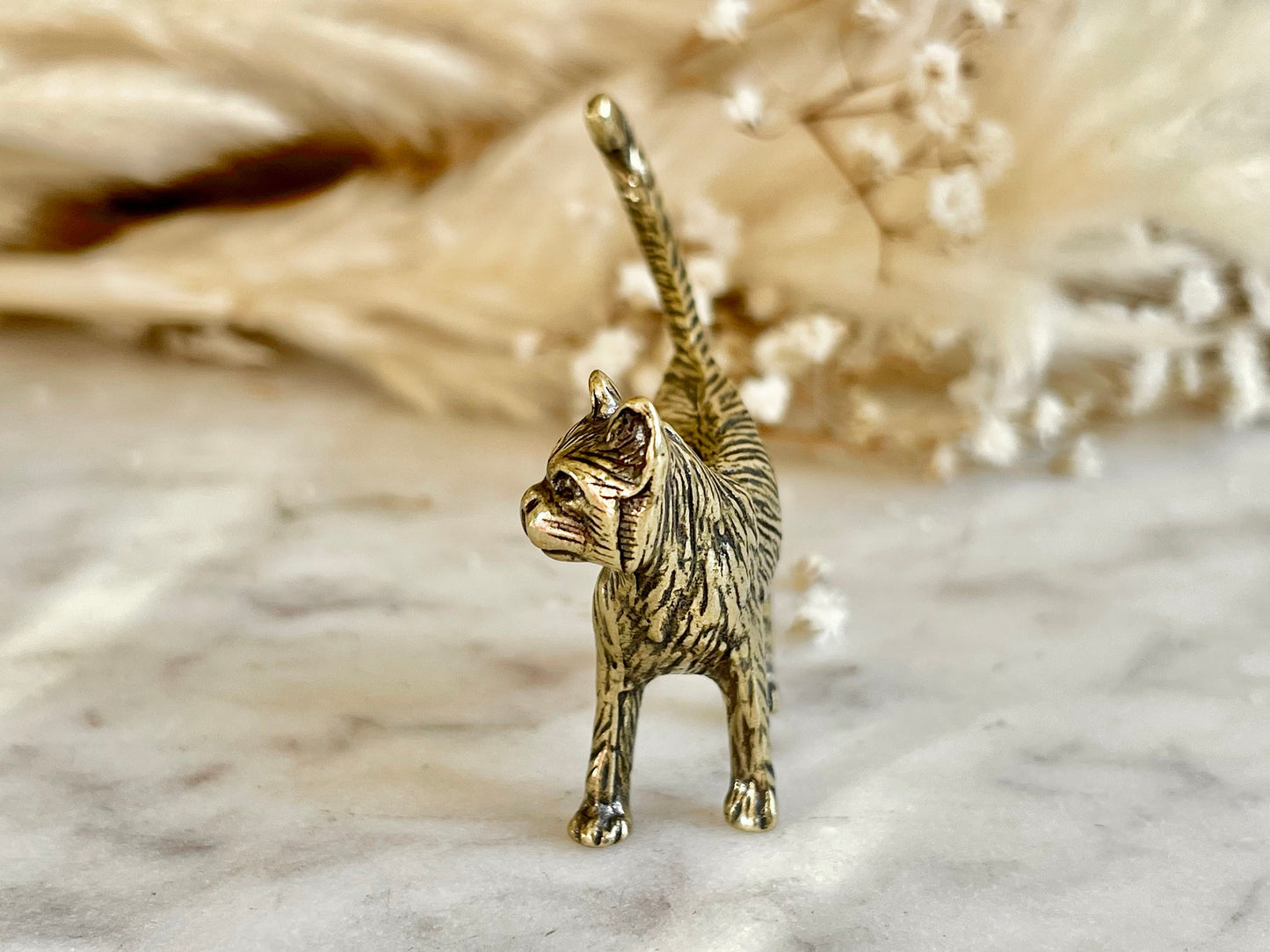 Brass Kitty Keepsake, little cat metal figurine, solid brass cat statue, kitten miniature, cat lover gift