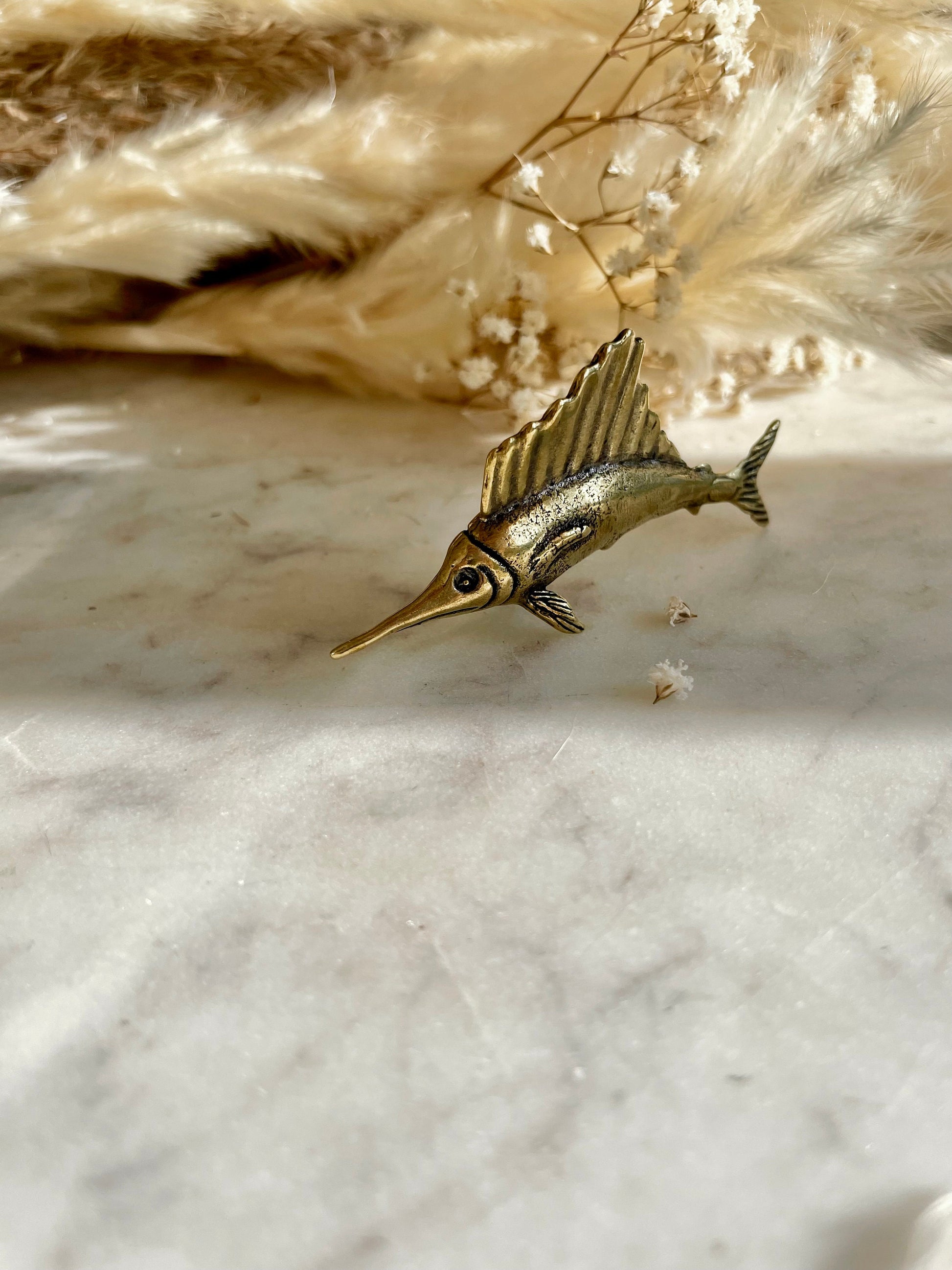 Stunning solid brass swordfish miniature, little Sailfish metal figurine, metal craftsmanship fish figurine, collectible gift for fisherman
