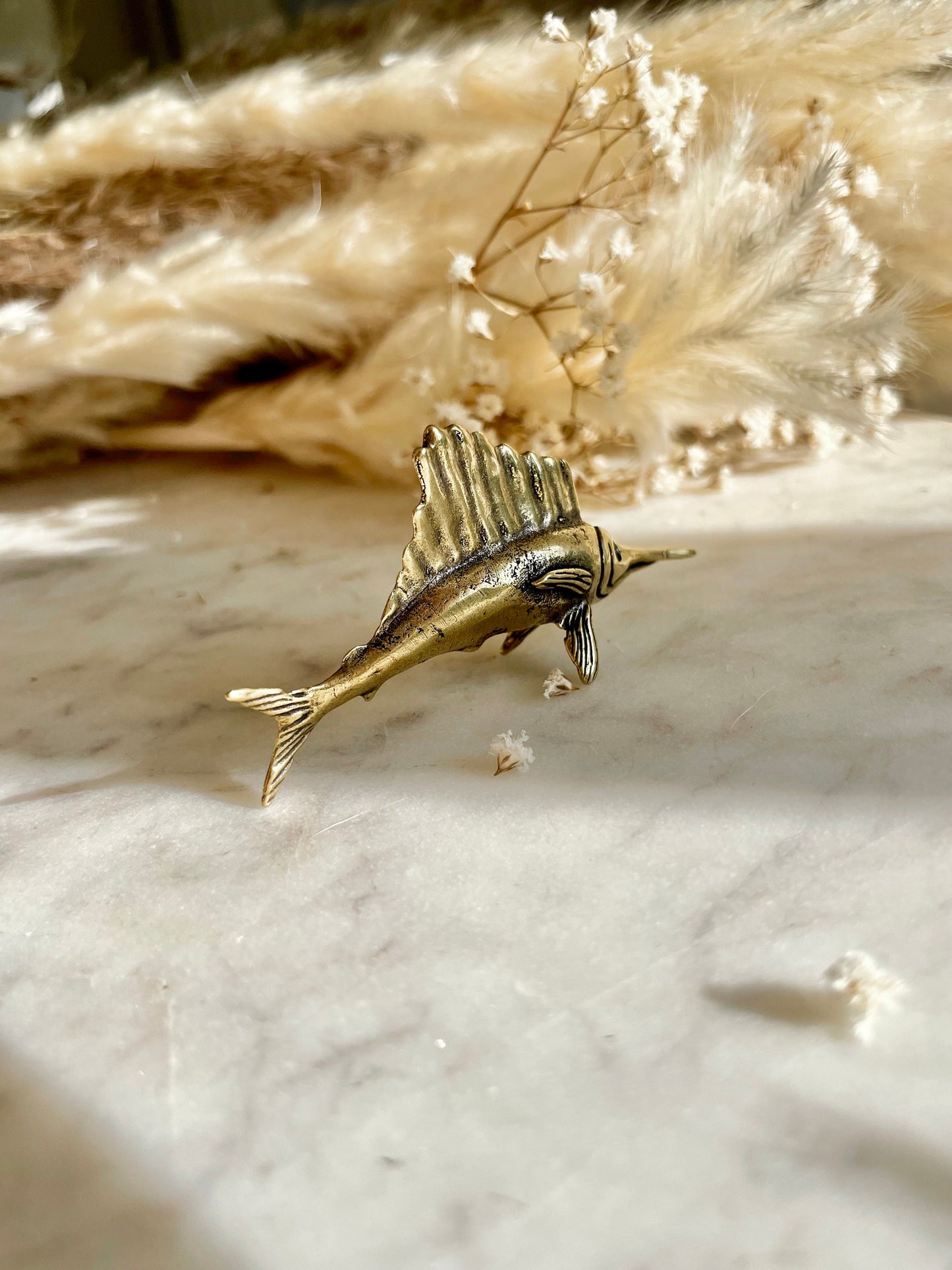 Stunning solid brass swordfish miniature, little Sailfish metal figurine, metal craftsmanship fish figurine, collectible gift for fisherman