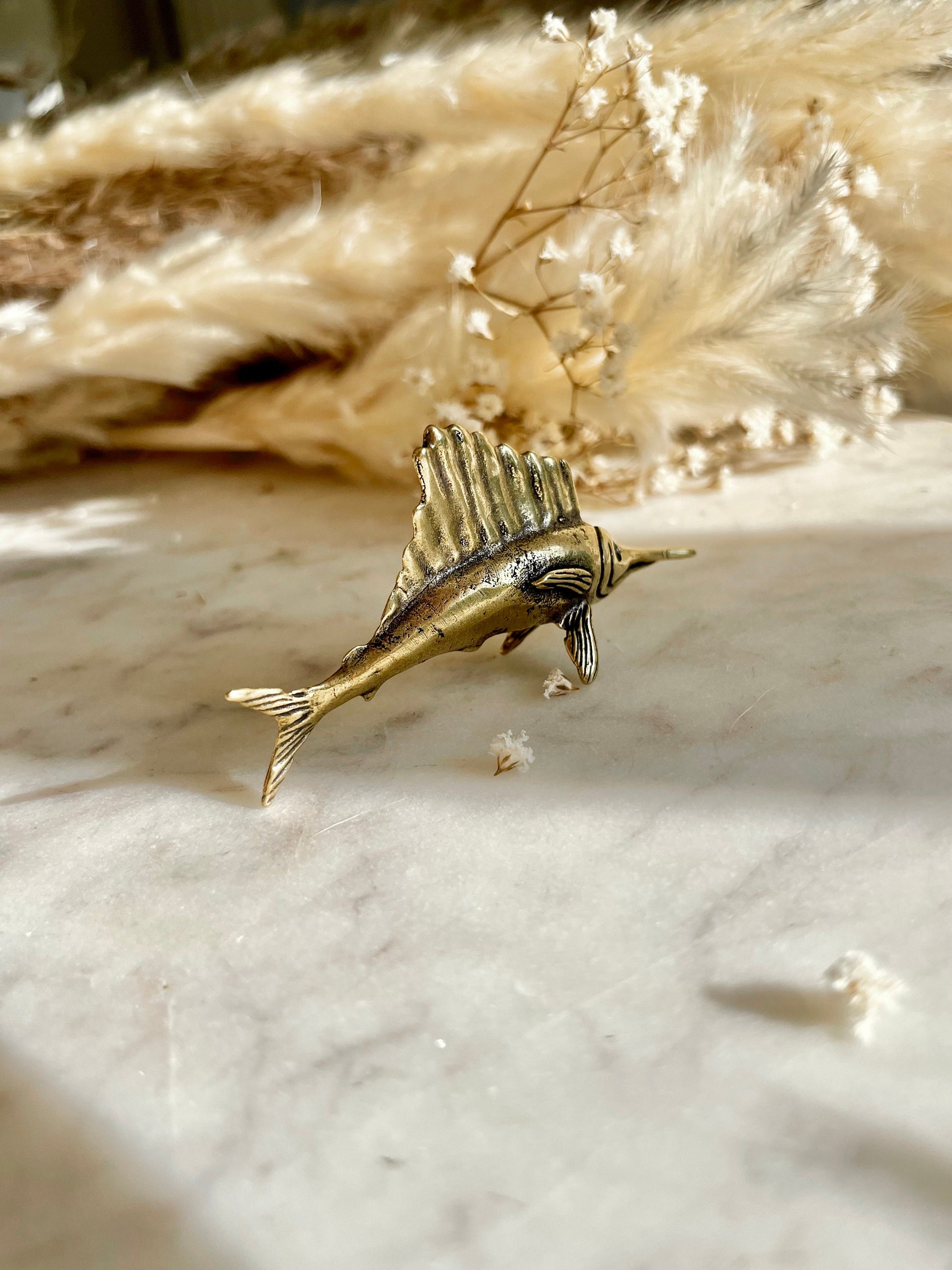 Stunning solid brass swordfish miniature, little Sailfish metal figurine, metal craftsmanship fish figurine, collectible gift for fisherman
