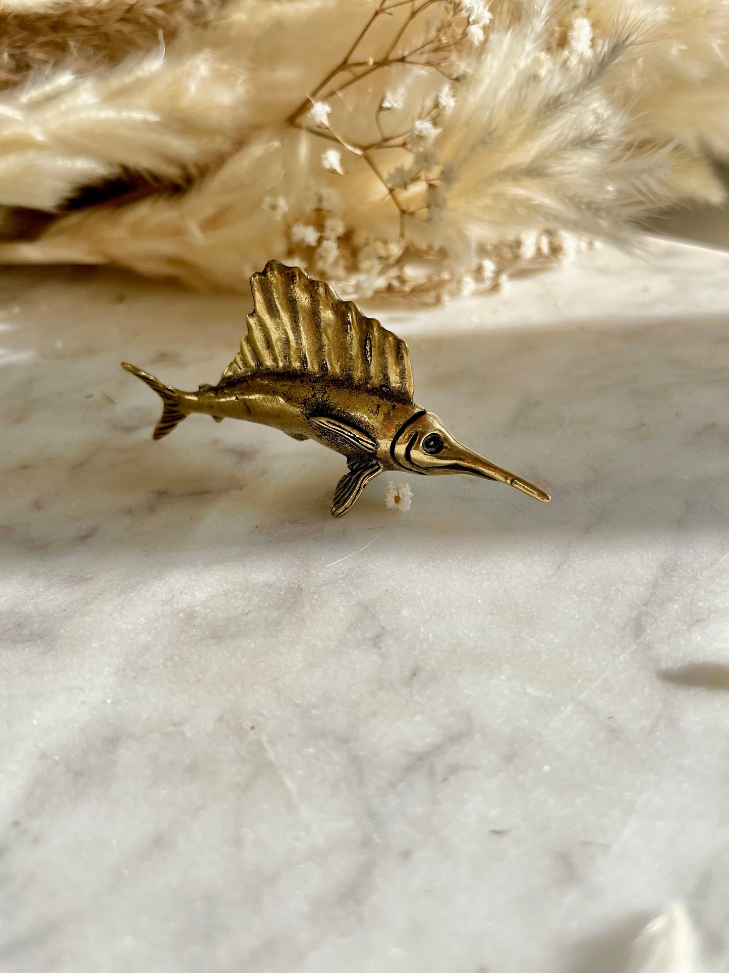 Stunning solid brass swordfish miniature, little Sailfish metal figurine, metal craftsmanship fish figurine, collectible gift for fisherman