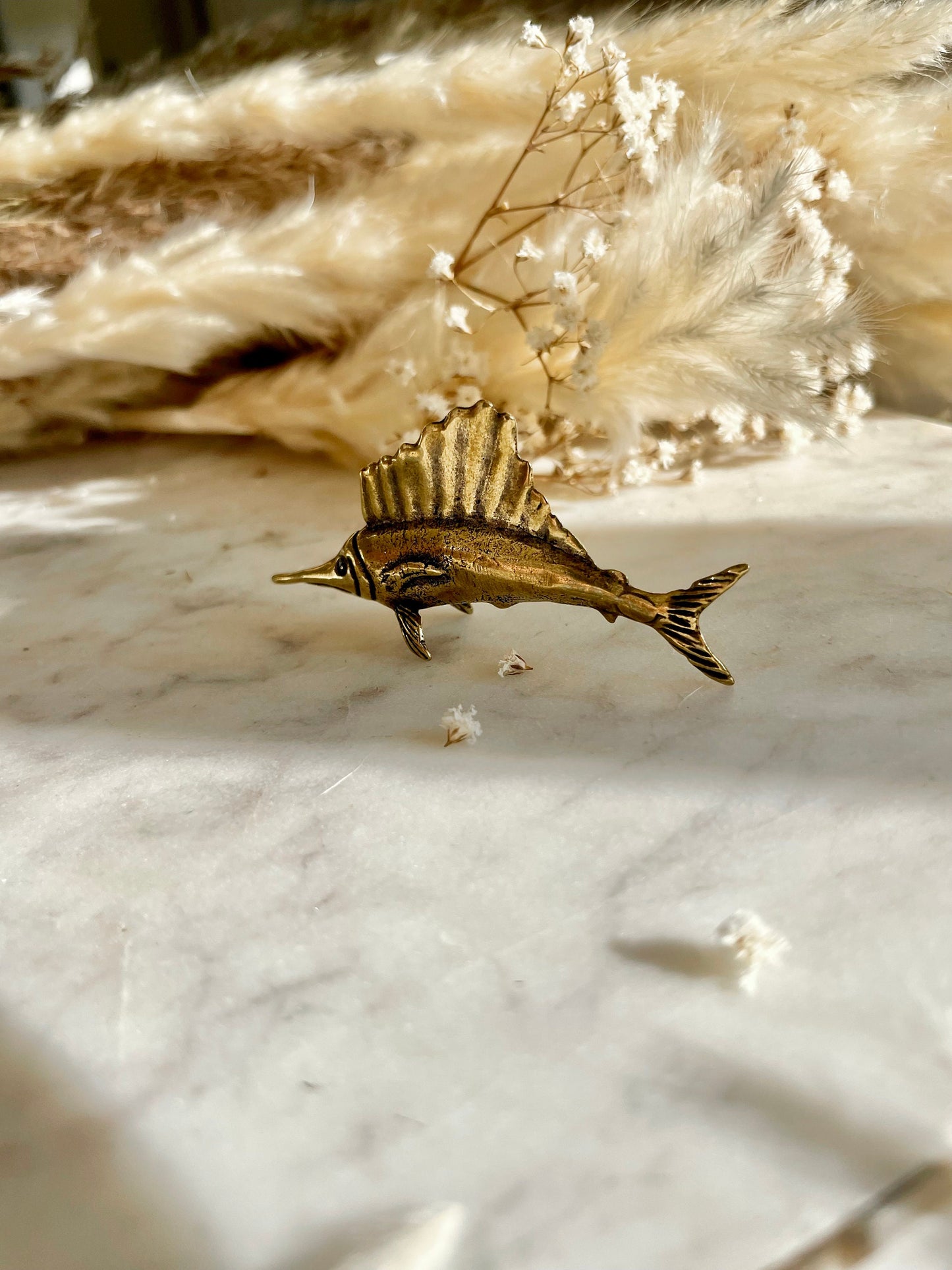 Stunning solid brass swordfish miniature, little Sailfish metal figurine, metal craftsmanship fish figurine, collectible gift for fisherman