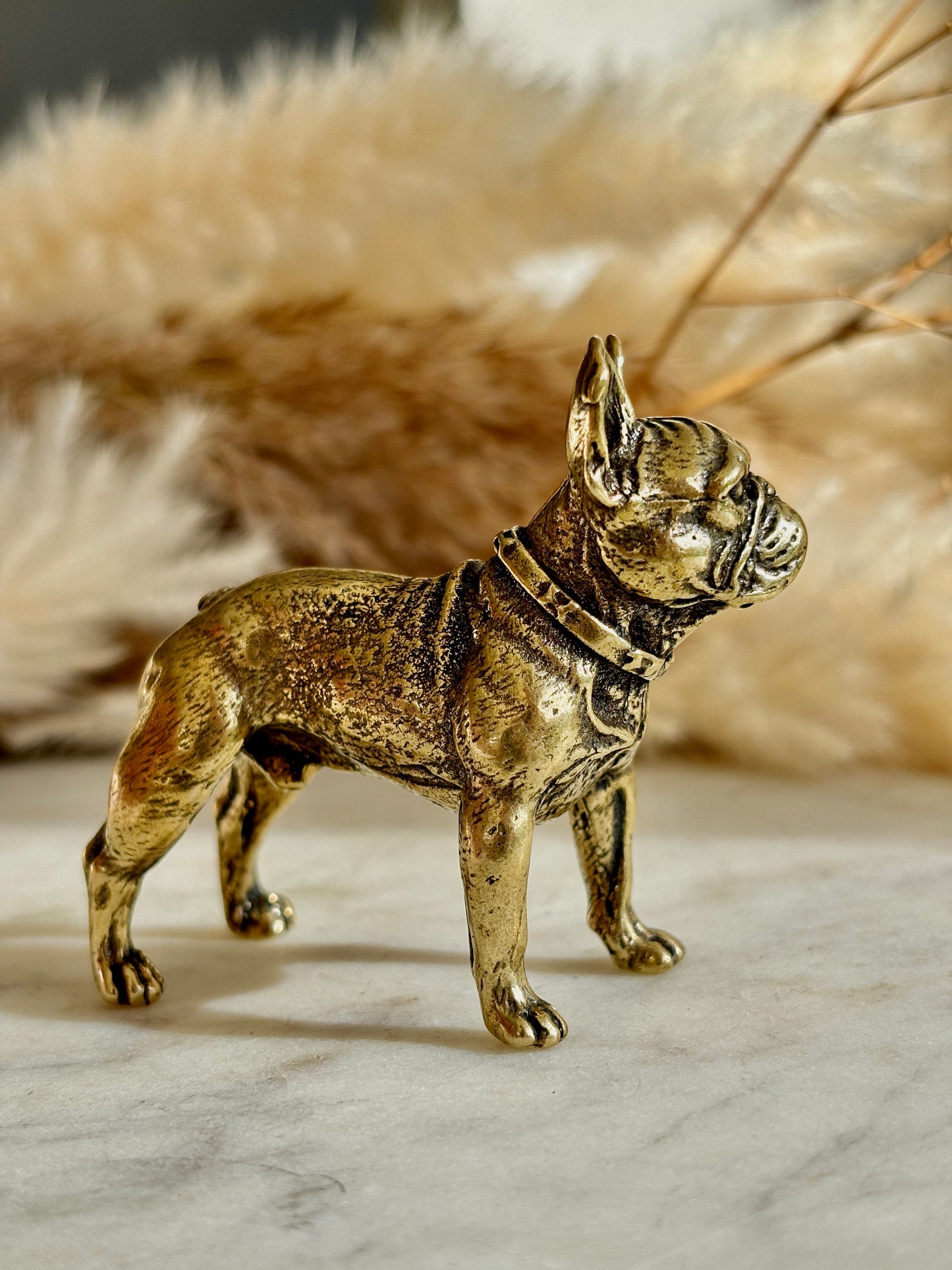 Solid brass French Bull dog Statue, Metal bulldog Statuette, Franchie lover gift, Creative Desktop decoration, Bull Dog Miniatures