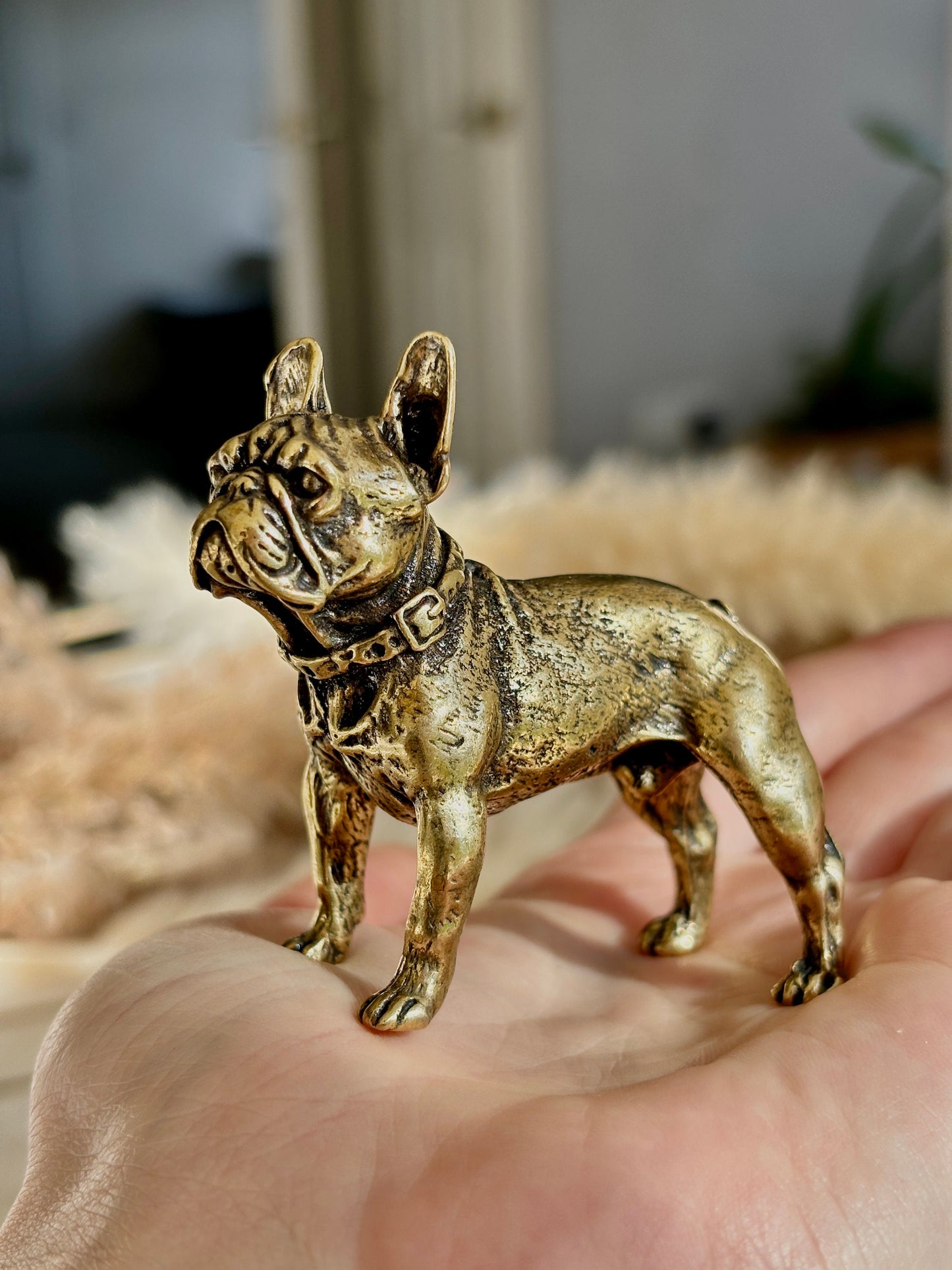 Solid brass French Bull dog Statue, Metal bulldog Statuette, Franchie lover gift, Creative Desktop decoration, Bull Dog Miniatures