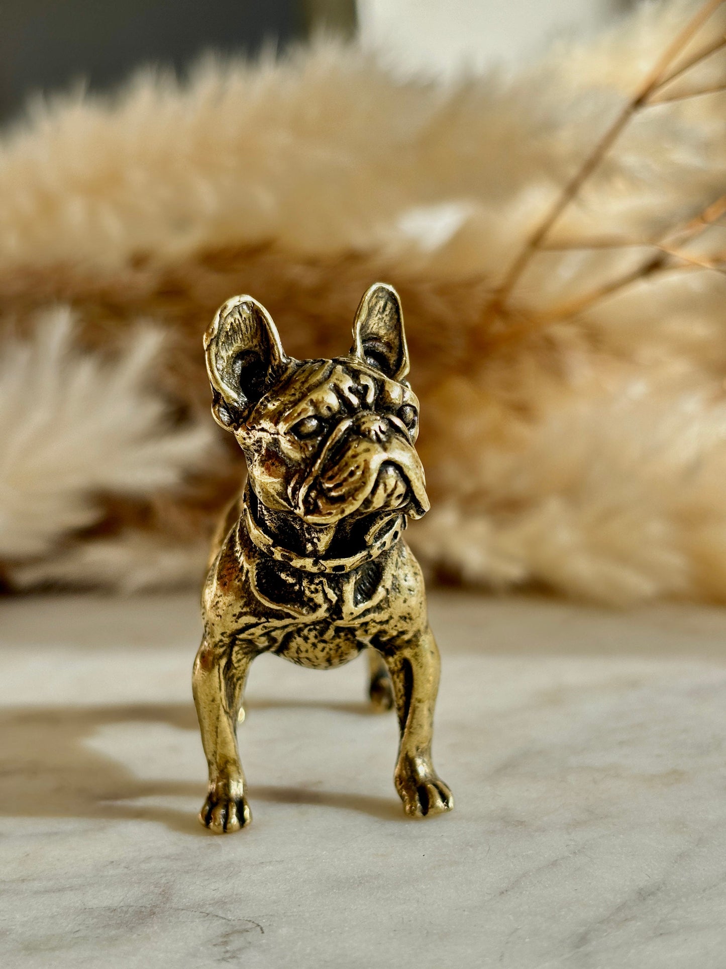 Solid brass French Bull dog Statue, Metal bulldog Statuette, Franchie lover gift, Creative Desktop decoration, Bull Dog Miniatures