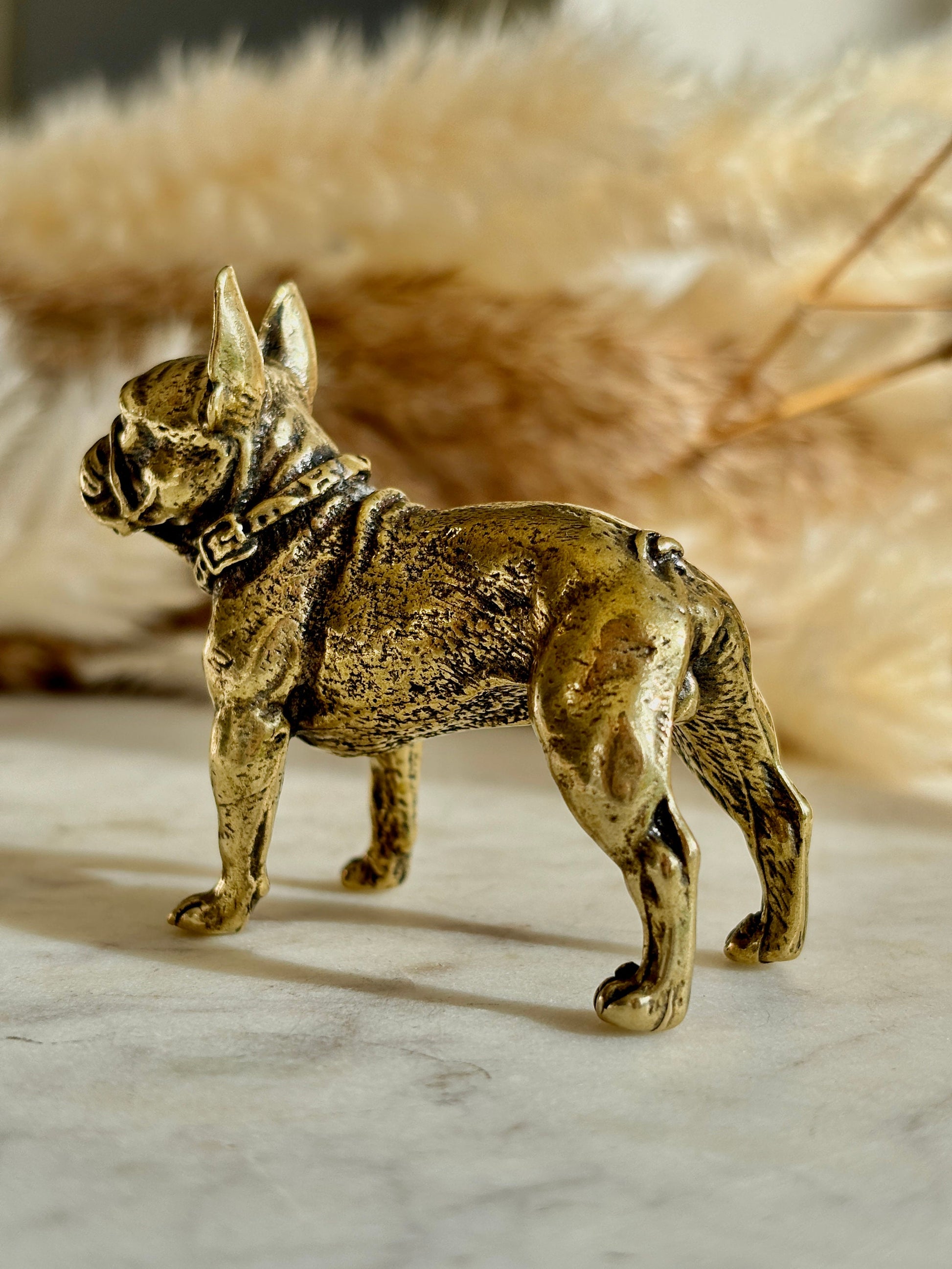 Solid brass French Bull dog Statue, Metal bulldog Statuette, Franchie lover gift, Creative Desktop decoration, Bull Dog Miniatures