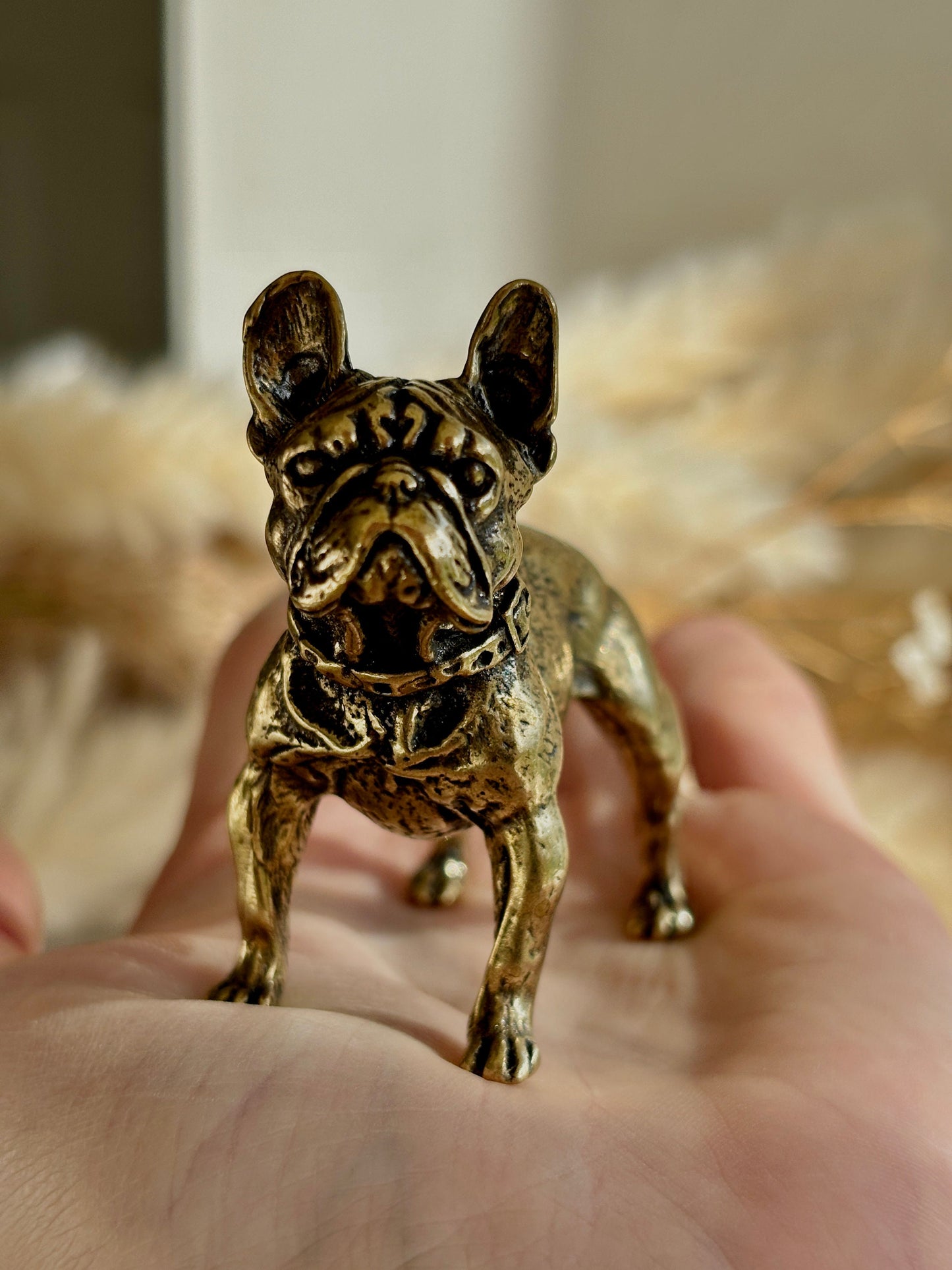 Solid brass French Bull dog Statue, Metal bulldog Statuette, Franchie lover gift, Creative Desktop decoration, Bull Dog Miniatures