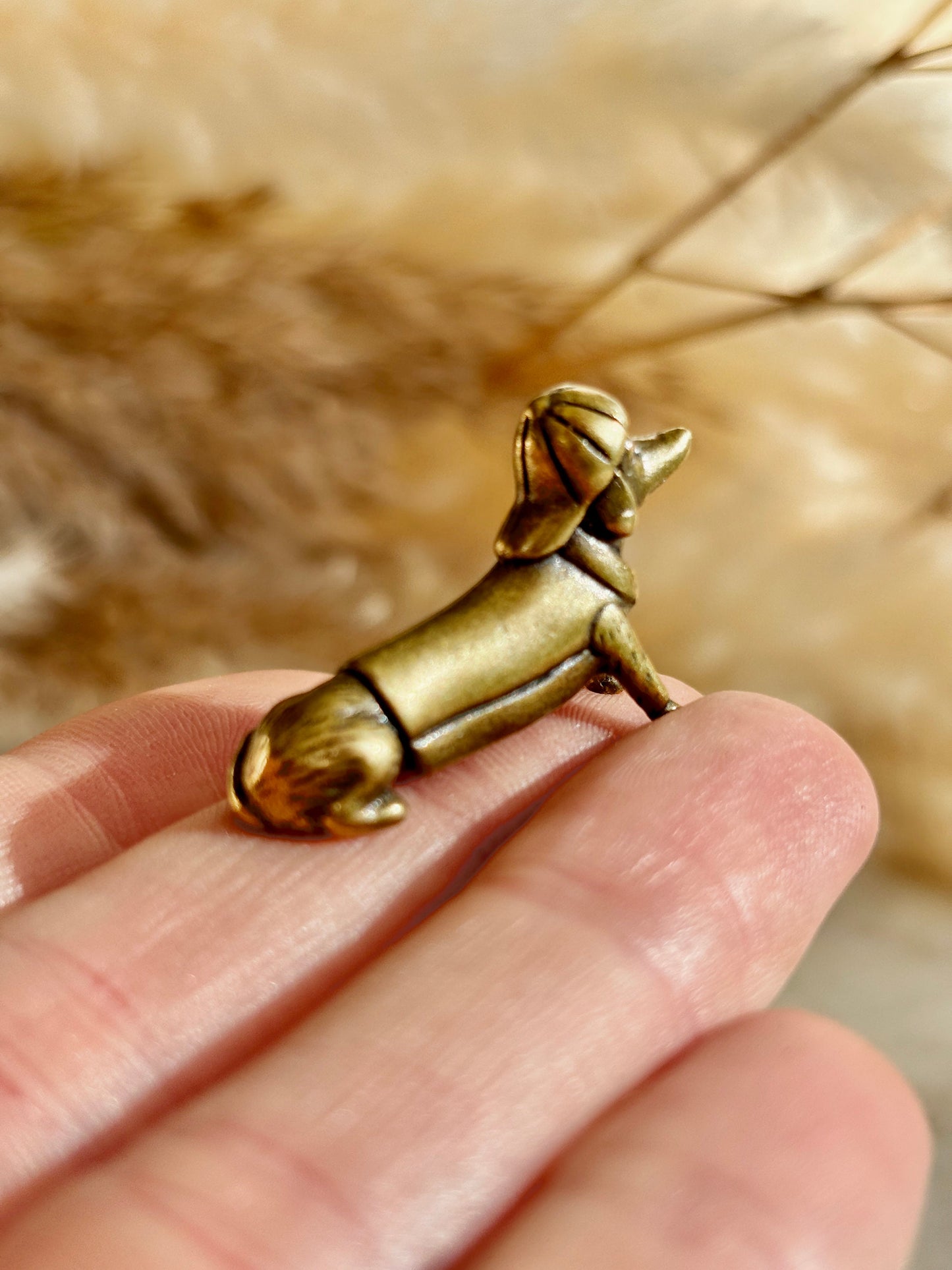 Adorable Tiny dachshund figurine, great gift for dachshund parents, metal sausage dog ornament, detective Dachshund funny ornament